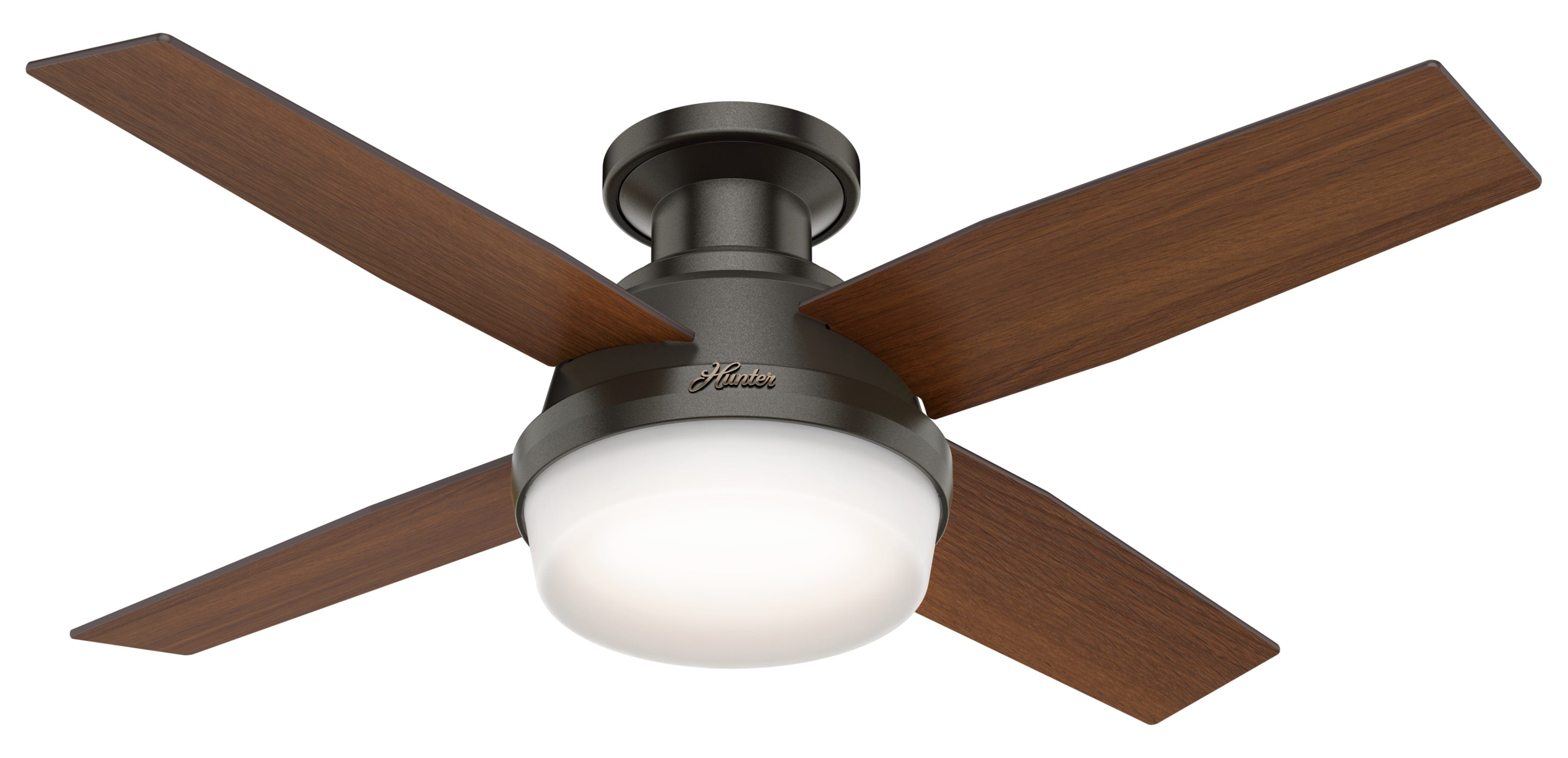 Hunter 44 Inch Dempsey Low Profile Ceiling Fan with Light Kit in Noble Bronze Finish - Perfect for Bedrooms, Living Rooms and Indoor Spaces