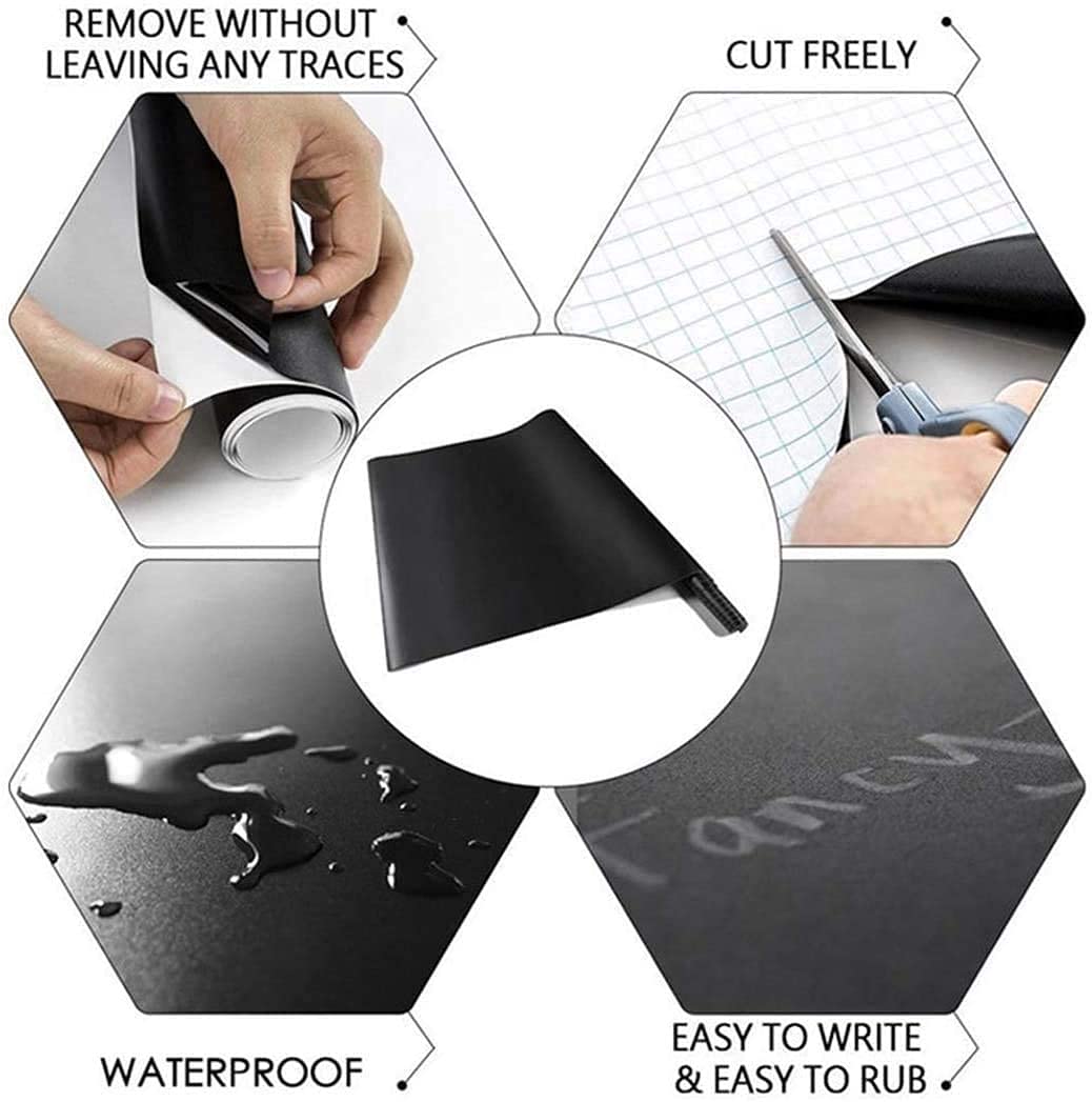 Self-Adhesive Chalkboard Contact Paper - Blackboard Vinyl Wallpaper, Removable Chalk Wall Decal with Marker Chalk (17.7