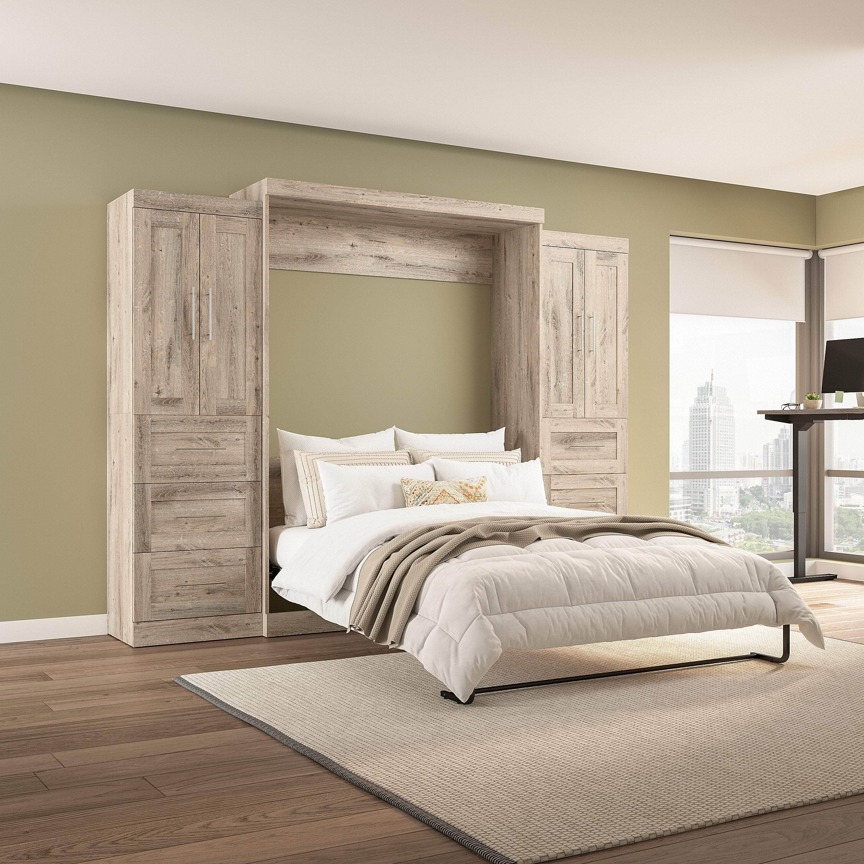 Pur Queen Murphy Wall Bed with Closet Storage Cabinets (115W) - 7 Color Options - Space-Saving Solution for Small Apartments, Guest Rooms & Home Offices