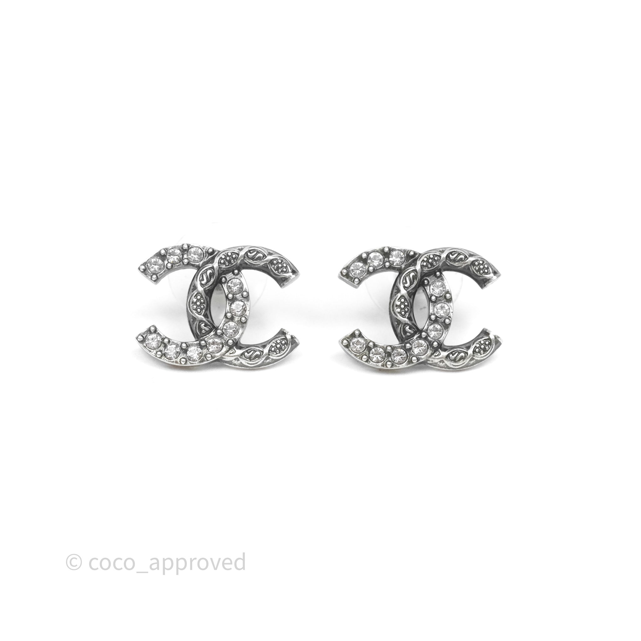 Chanel CC Crystal Stud Earrings in Ruthenium Tone - 24A Collection | Luxury Fashion Jewelry for Women, Perfect for Parties, Weddings & Special Occasions