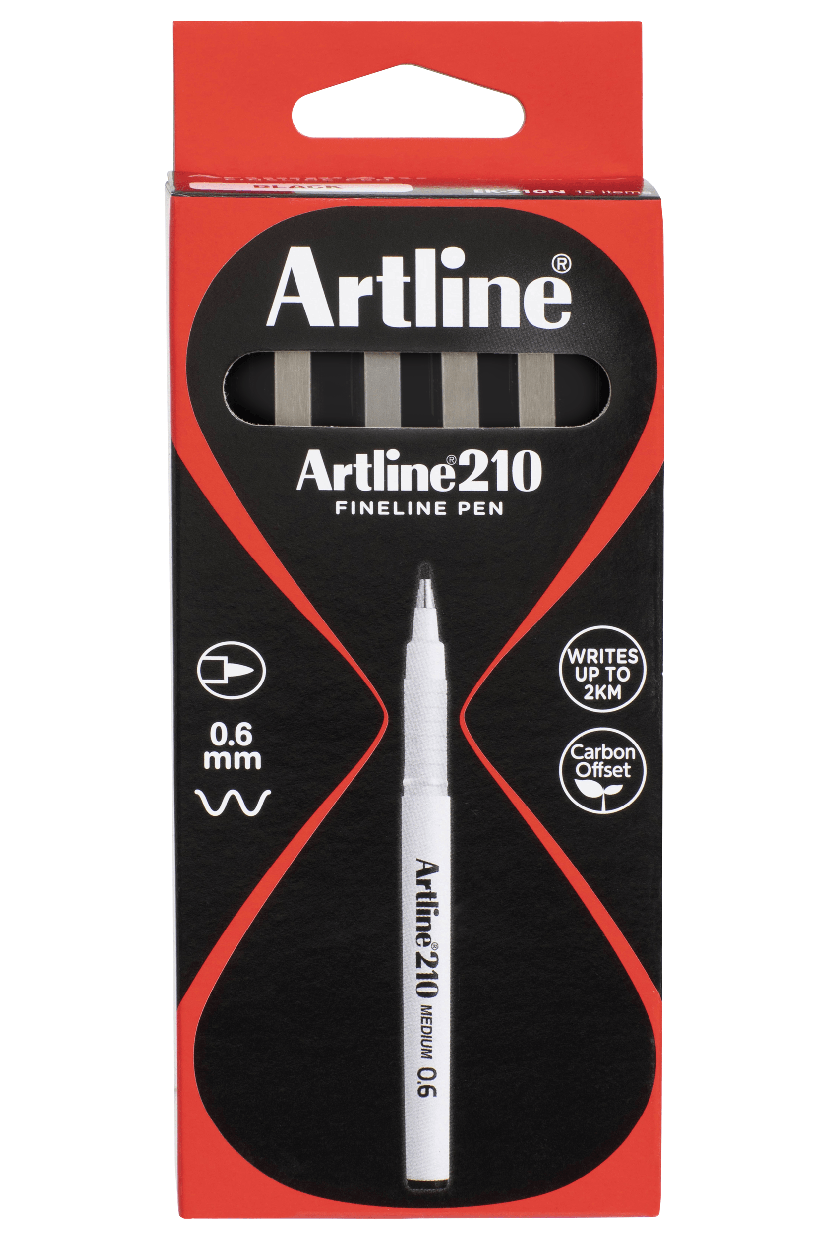 Artline 210 Fineliner Pen Set - 12 Pack of 0.6mm Black Fine Liner Markers for Sketching, Drawing & Note Taking - Perfect for Artists, Students & Office Use
