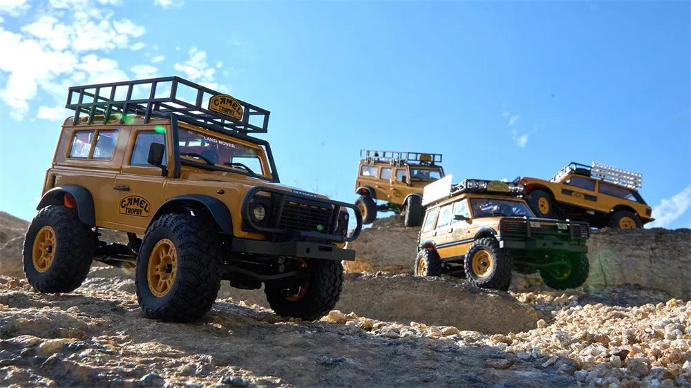 FMS FCX24M 1/24 Scale 4WD RC Rock Crawler Truck - Licensed Range Rover Camel Trophy Edition with LED Lights | 2.4G Remote Control Off-Road Vehicle for Indoor/Outdoor Crawling & Trail Adventures