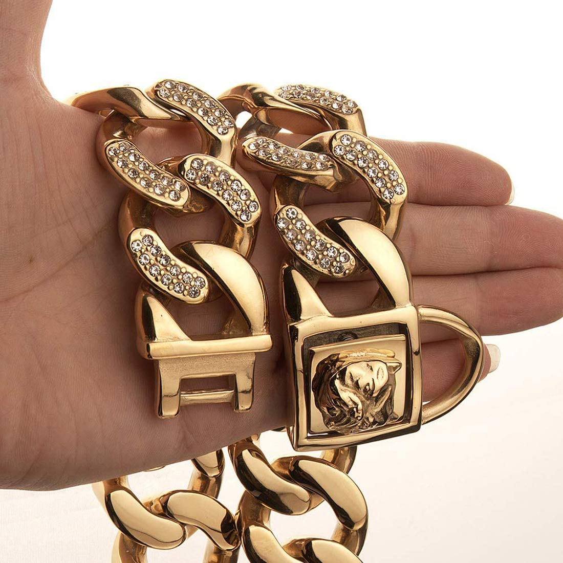 32MM Heavy Duty Stainless Steel Dog Chain Collar for American Bully - 16inch/41cm Gold Plated Pet Necklace - Perfect for Training, Walking & Fashion Accessories