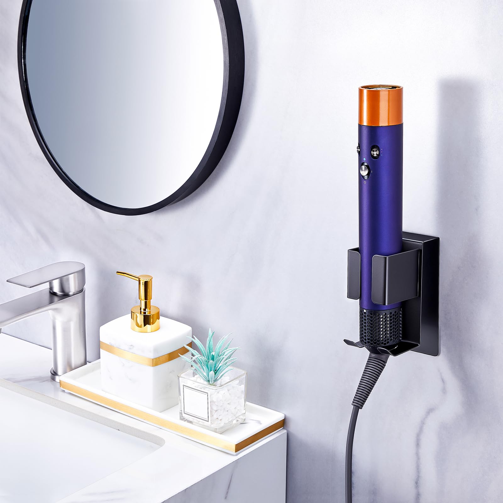 Wall Mounted Stainless Steel Hair Dryer and Straightener Holder - Organizer for Blow Dryer, Curling Iron & Hair Tools - Bathroom Storage Solution for Hair Styling Accessories - Perfect for Salon, Home & Travel Use