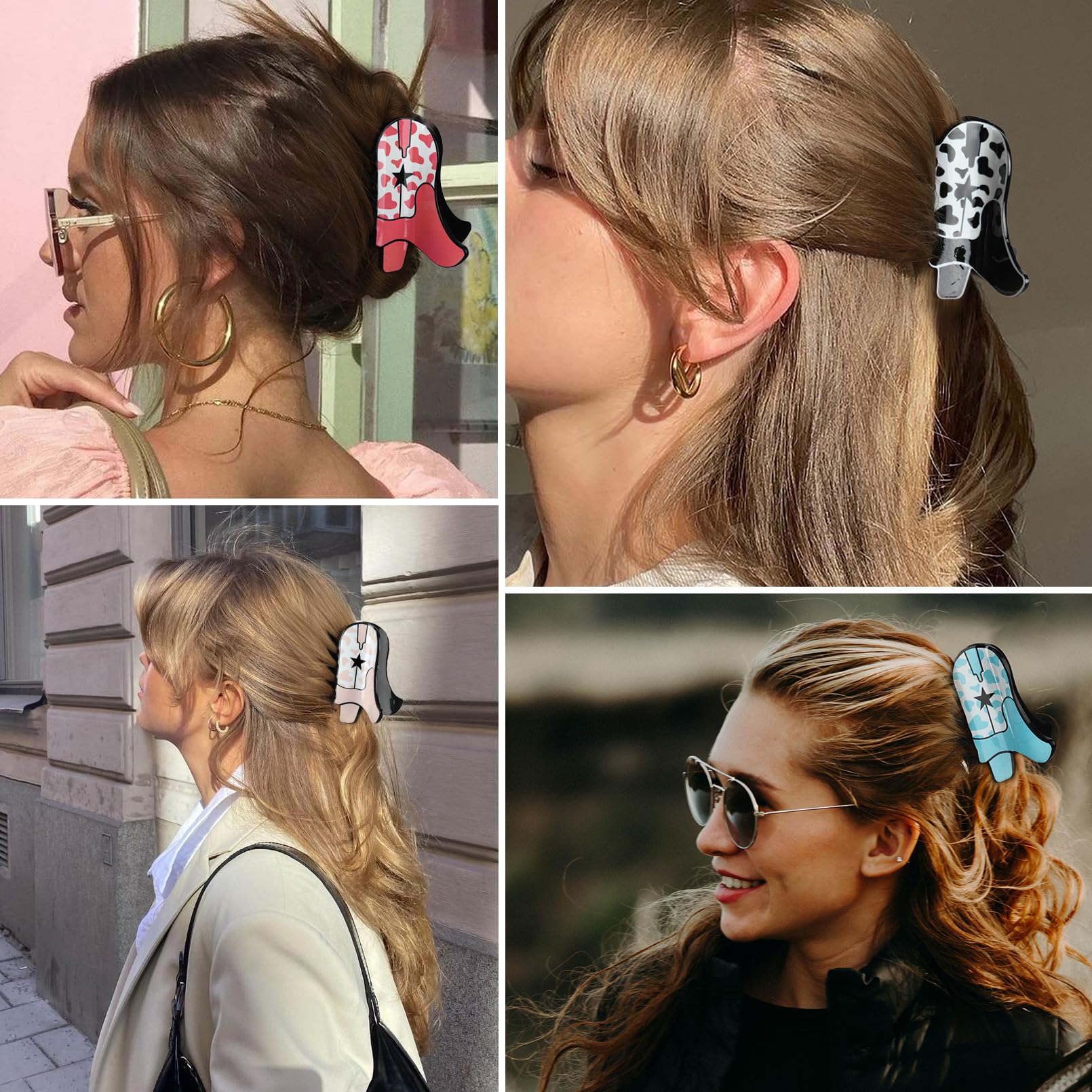 4Pcs Large Hair Claw Clips for Women - Strong Hold Jaw Clips for Thick Hair, Cowgirl Boot & Banana Hair Clips - Western Style Hair Accessories, Perfect for Girls Holiday Gifts, Everyday Use & Special Occasions