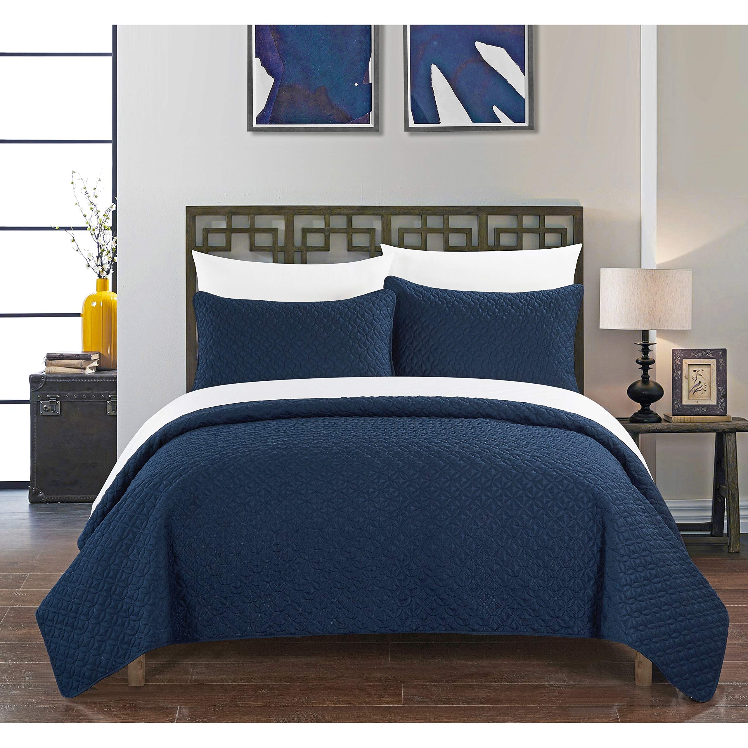 Chic Home Mather 3-Piece Quilt Cover Set - Rose Star Geometric Pattern Twin Size Bedding | Perfect for Guest Rooms, Dorm Decor & Cozy Bedroom Makeovers