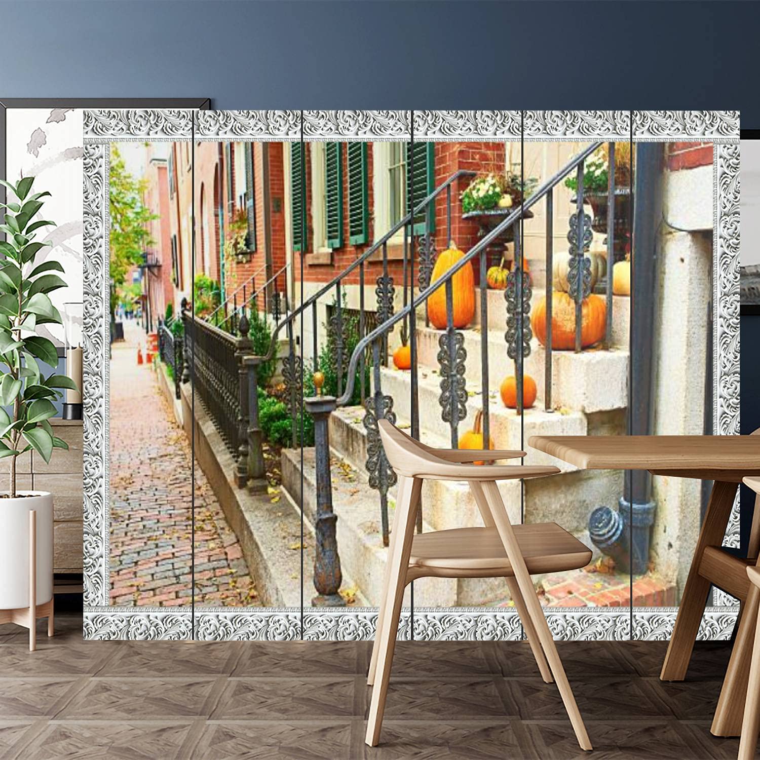 6 Panel Canvas Room Divider Screen - Pumpkin Design Privacy Partition for Home, Office, Bathroom & Pool Areas | Halloween Decor & Window Style Room Separator | Perfect for Indoor/Outdoor Space Division & Seasonal Decoration