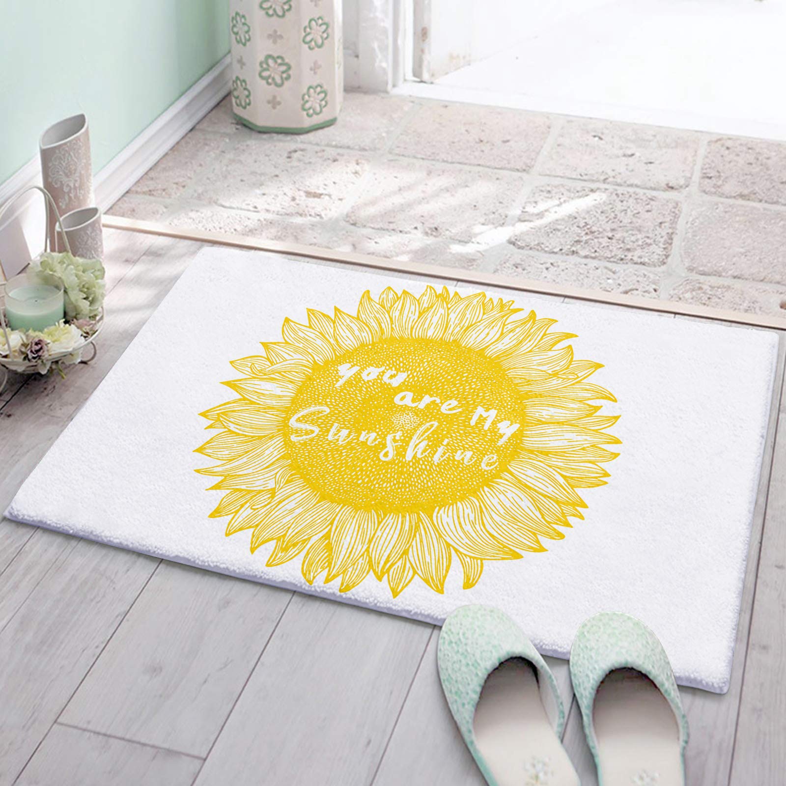 Chaven Home Fluffy Shag Bath Mat - Soft Plush Abstract Sunflower Rug for Bathroom, Bedroom & Living Room | Non-Slip Floor Mat for Farmhouse Decor, Entryway & Cozy Home