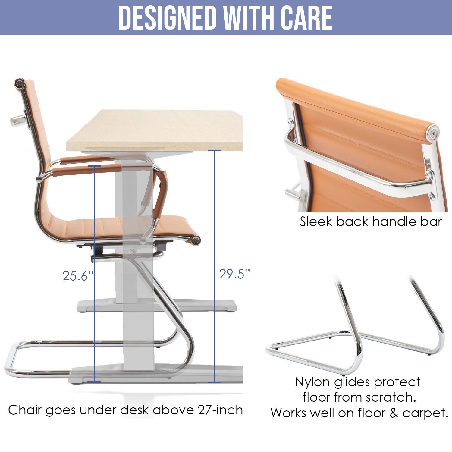 Wahson Office Guest Chairs - No Wheels Leather Reception Chairs, Mid Back Conference Chairs with Sled Base for Waiting Room, Meeting, Lobby or Office - Terracotta (2 Pack) - Perfect for Corporate Offices, Hotel Lobbies, and Professional Waiting Areas