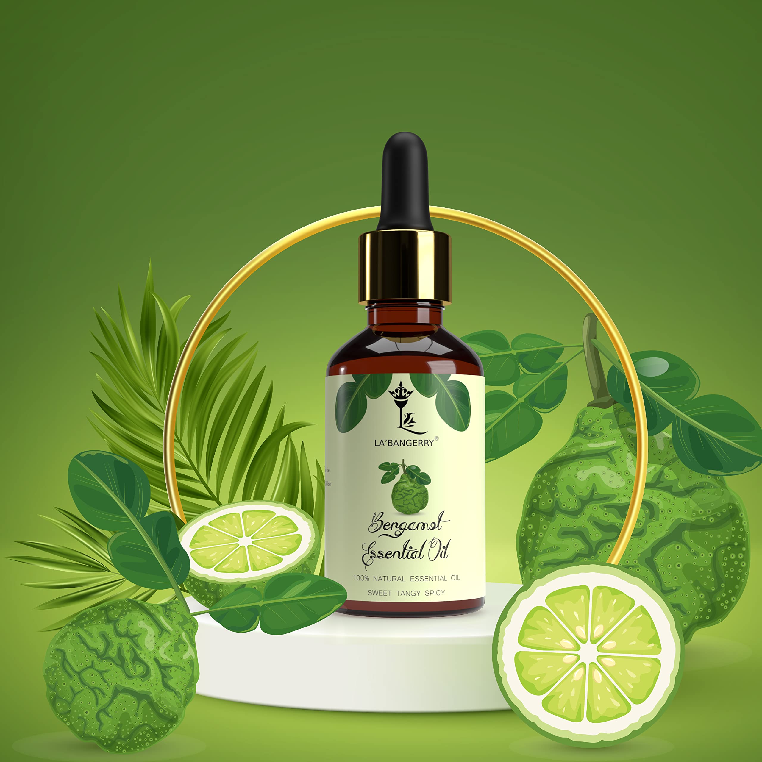 LA'BANGERRY 100% Pure Therapeutic Grade Bergamot Essential Oil for Aromatherapy - Relaxing & Refreshing Scent for Diffusers, Massage, Yoga, Home & Office - Includes Glass Dropper (30ml) | Perfect for Stress Relief, Mood Boosting & Air Freshening