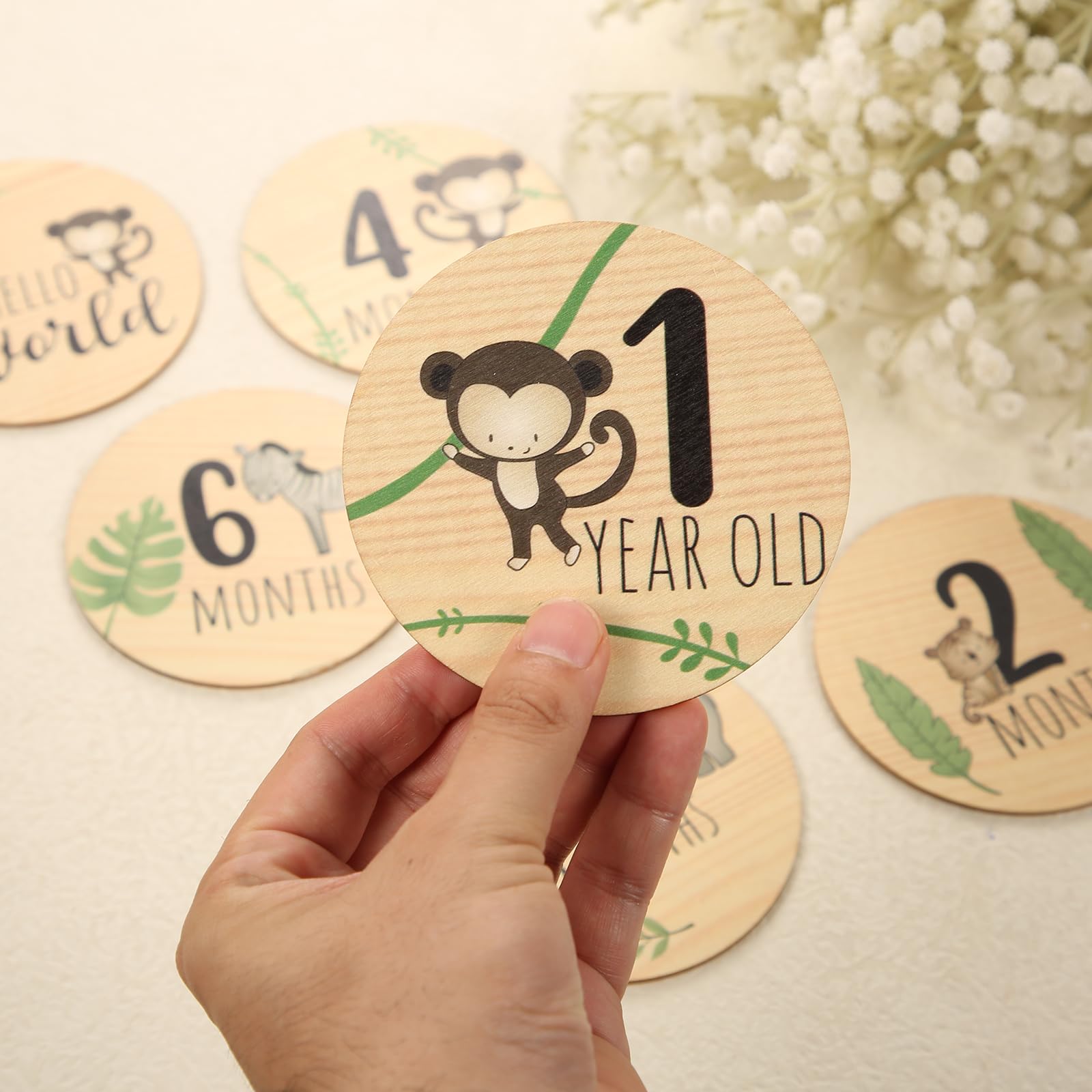 7pcs Wooden Baby Monthly Milestone Cards - Double Sided Printed Newborn Welcome Sign for Baby Announcement & Photo Props | Perfect for Baby Showers, First Birthday Parties, and Monthly Growth Photos