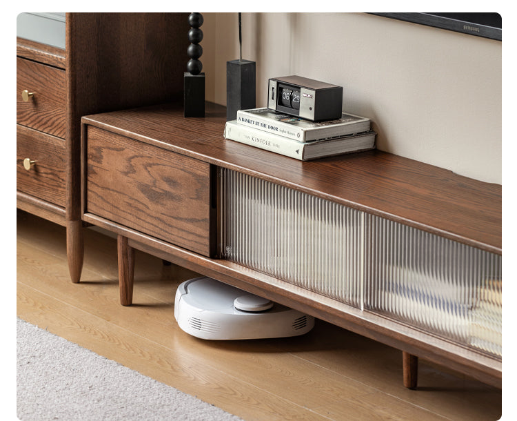 Solid Oak Wood Modern Minimalist TV Stand Floor Cabinet - Perfect for Living Room, Bedroom & Home Theater Setup