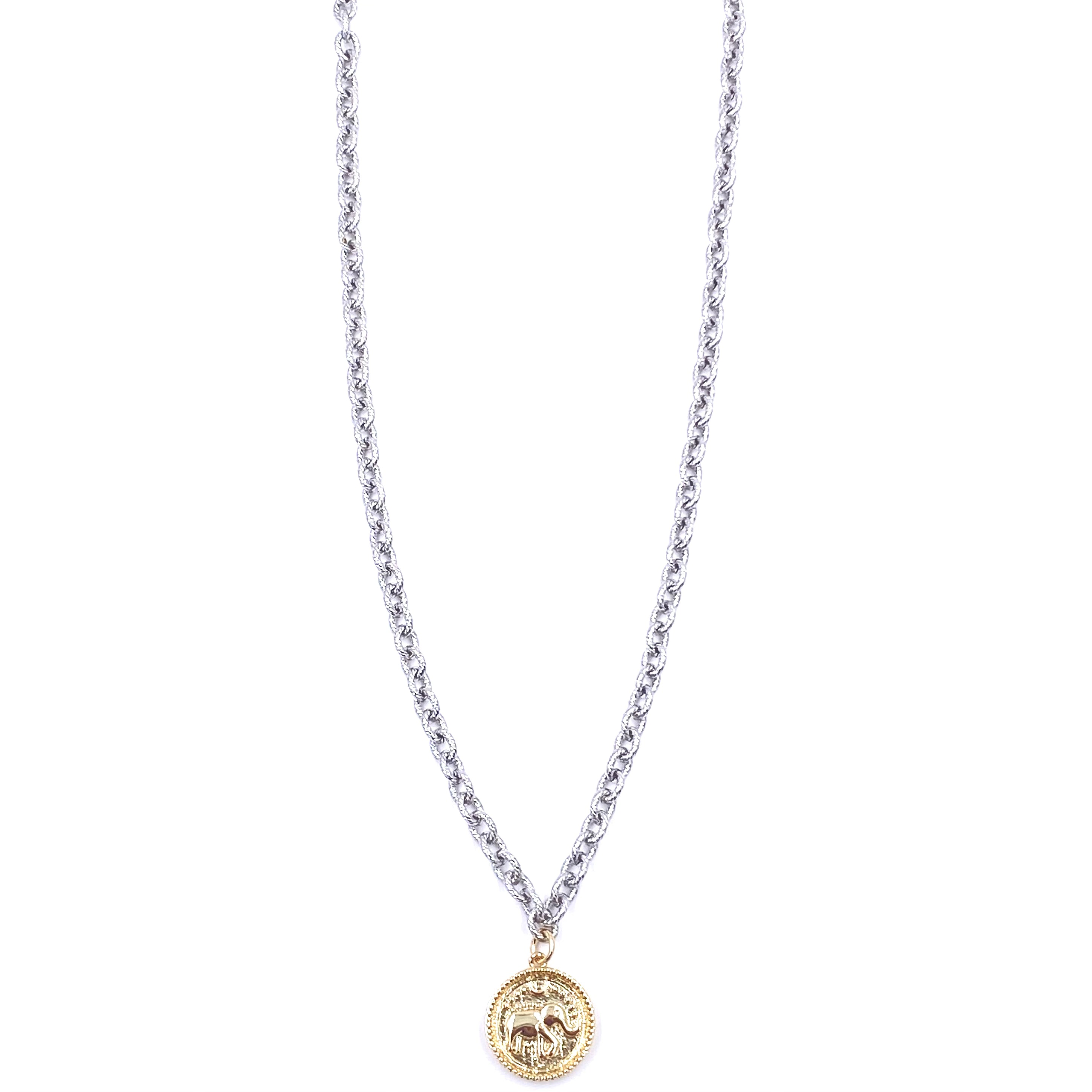 Ashley Gold Stainless Steel Diamond Cut Chain with Elephant Coin Pendant Necklace - Elegant Jewelry for Women, Perfect Gift for Birthday, Anniversary & Special Occasions