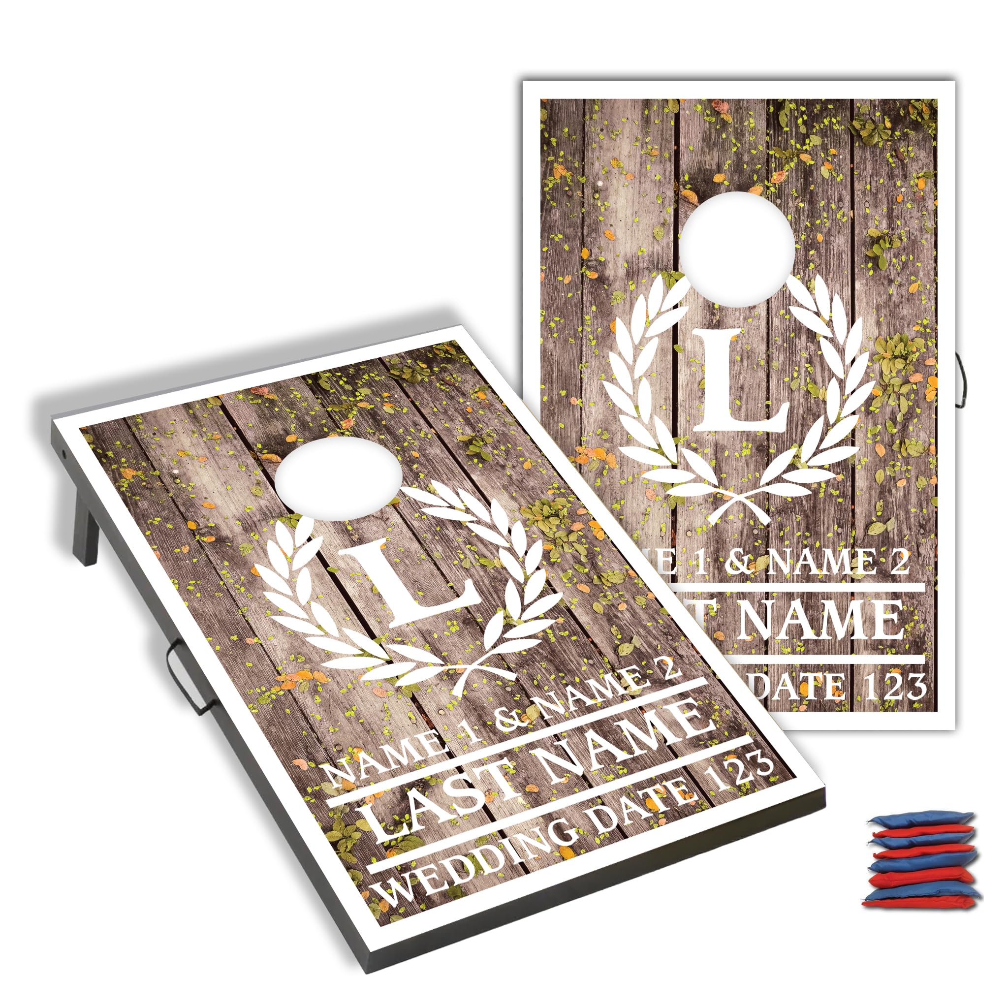 VictoryStore Custom Cornhole Game Set - Personalized Wedding Bag Toss Boards with Bags - Outdoor Lawn Games for Parties, BBQs, and Tailgating