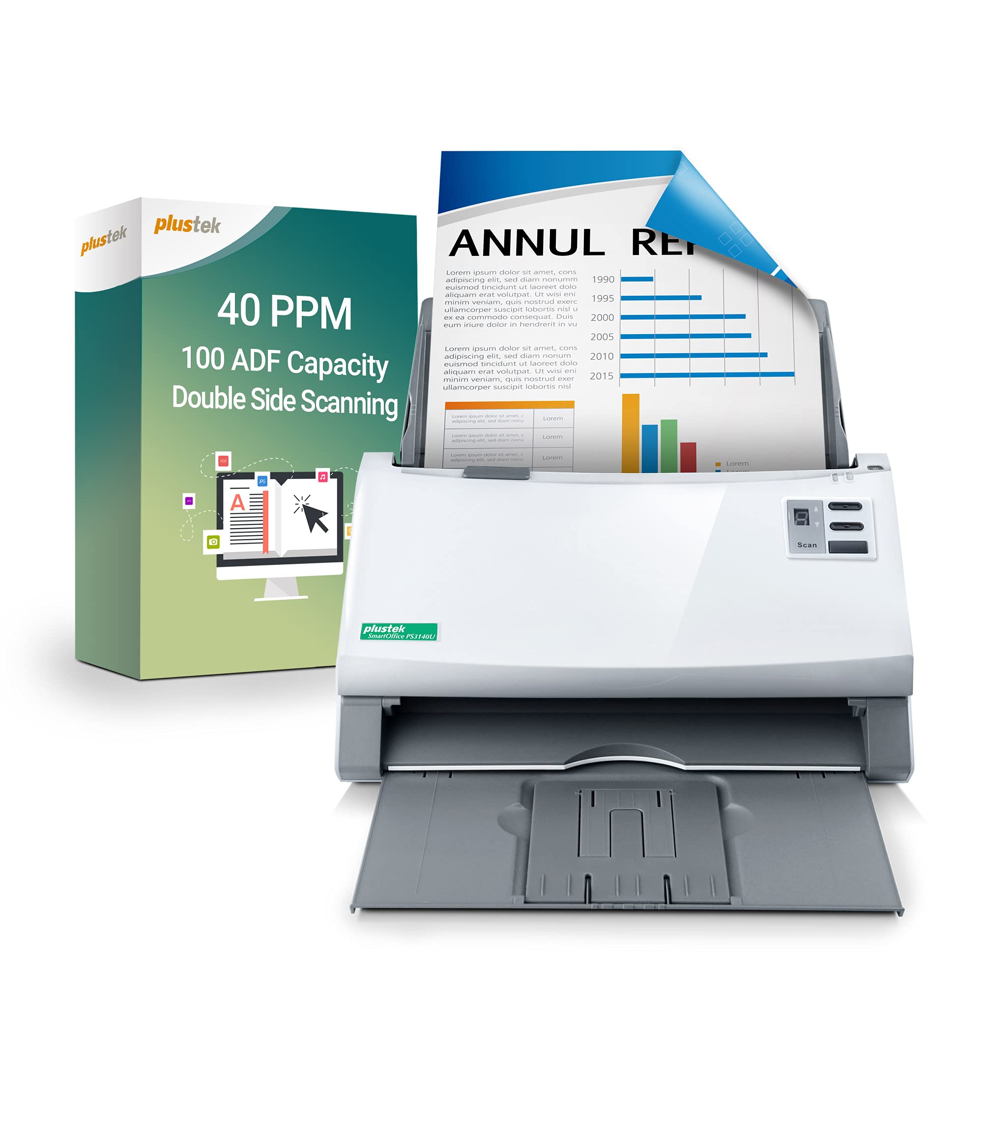 Plustek PS3140U Duplex Document Scanner - High-Speed Scanning for PC & Mac | Citrix Ready, TWAIN Support | Perfect for Office, Home & Business Document Digitization