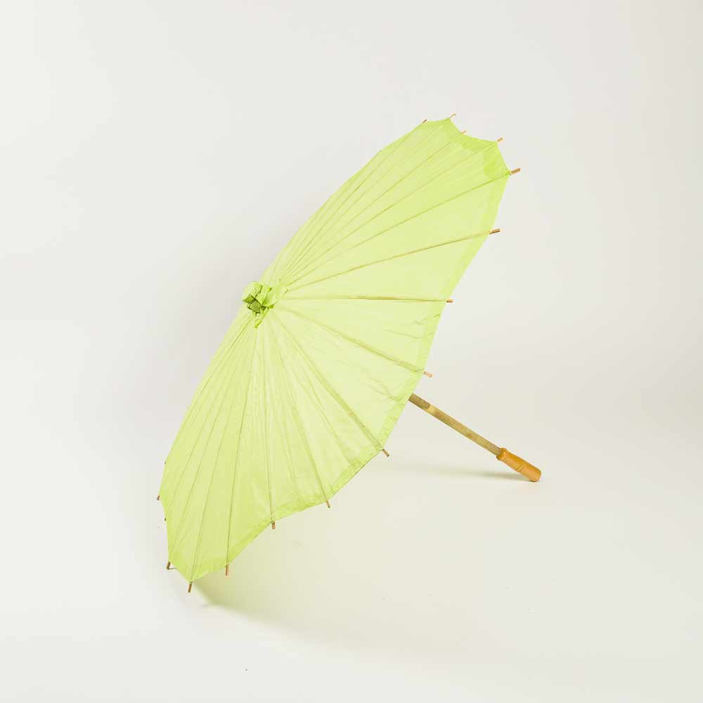 32 Light Lime Paper Parasol Umbrella - Scallop Blossom Design with Elegant Wooden Handle | Perfect for Garden Parties, Weddings & Photo Shoots