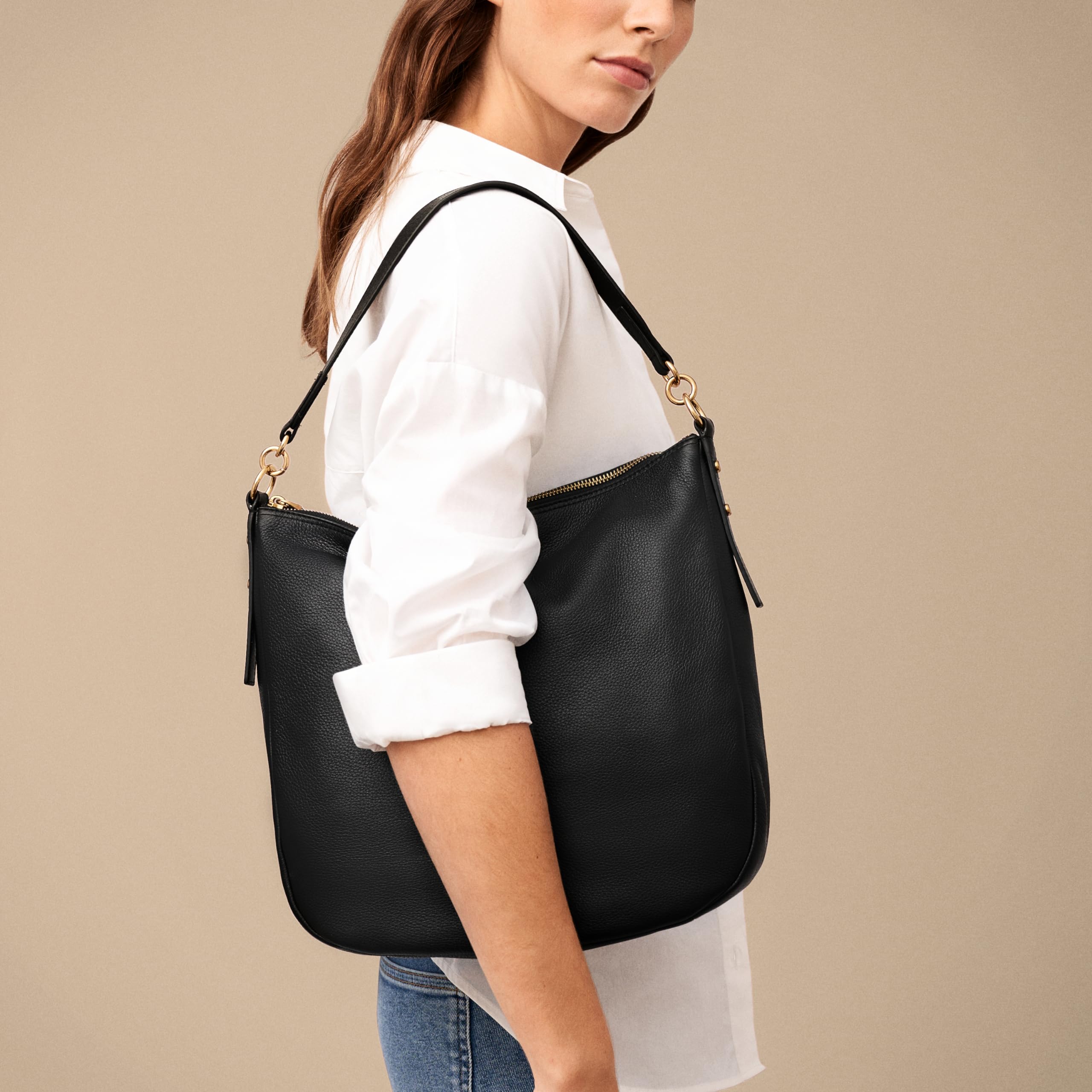 Fossil Women's Jolie Leather Hobo Purse Handbag - Stylish Crossbody Shoulder Bag for Everyday Use, Work & Travel | Black (ZB1434001)