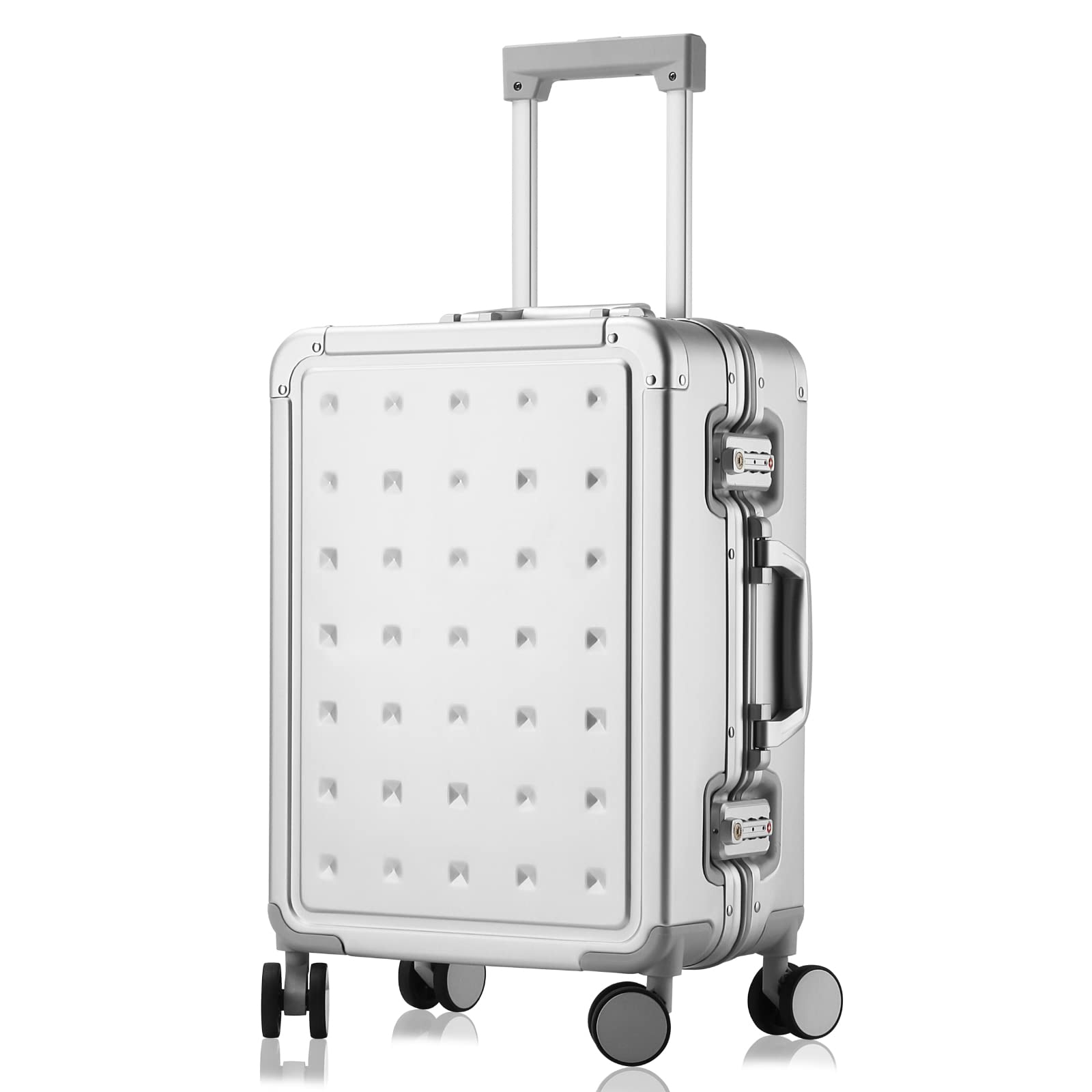 Sindermore 20 Inch Aluminum Carry On Luggage - Lightweight Cabin Size Suitcase with Spinner Wheels, TSA Lock (Silver) - Perfect for Air Travel & Business Trips
