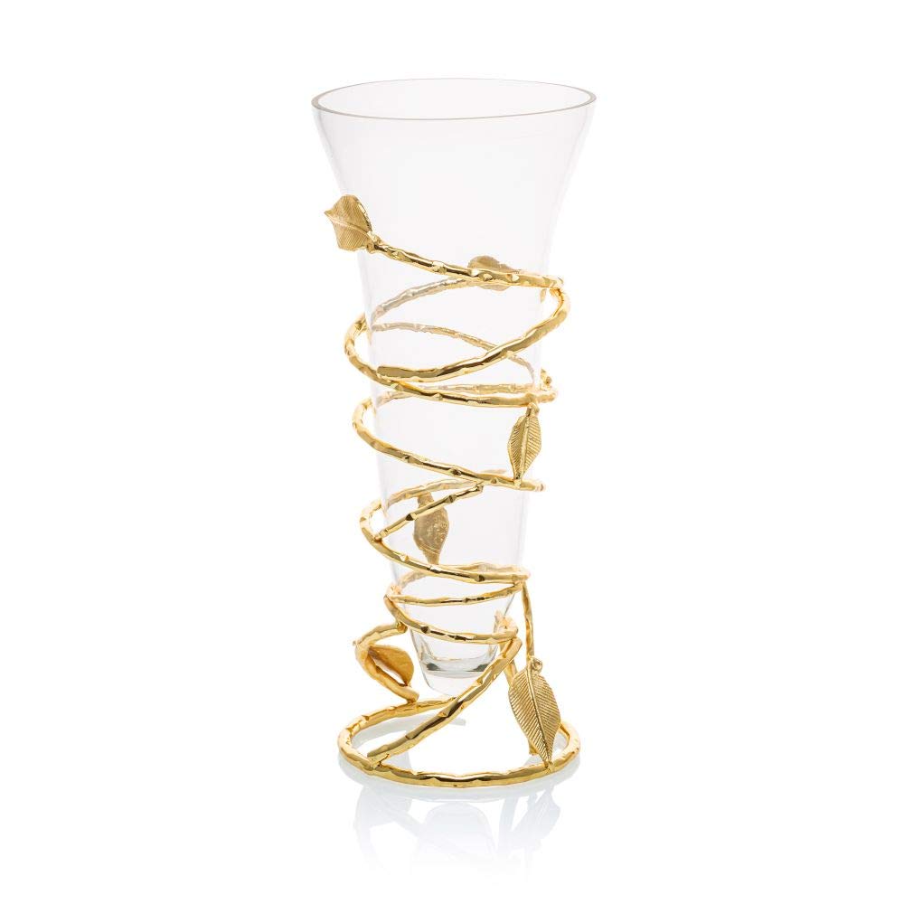 Elegant Gold Leaf Centerpiece Vase - Modern Home Decor for Dining Table, Wedding, and Living Room Decoration