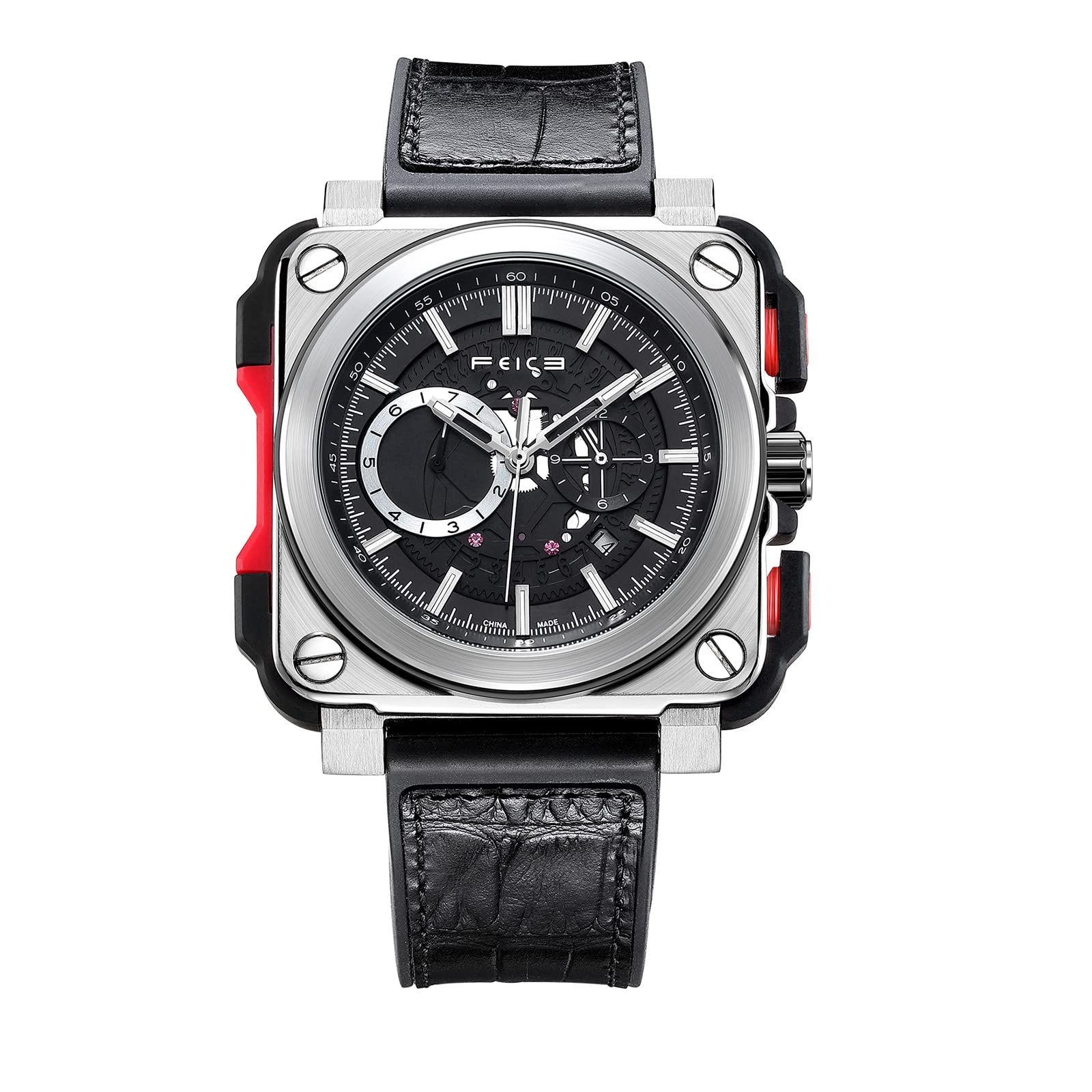 Premium Men's Automatic Mechanical Watch - Stainless Steel Waterproof Analog Date Display Business Watch with Genuine Leather Strap 507 (Black) | Ideal for Office, Formal Events & Everyday Wear