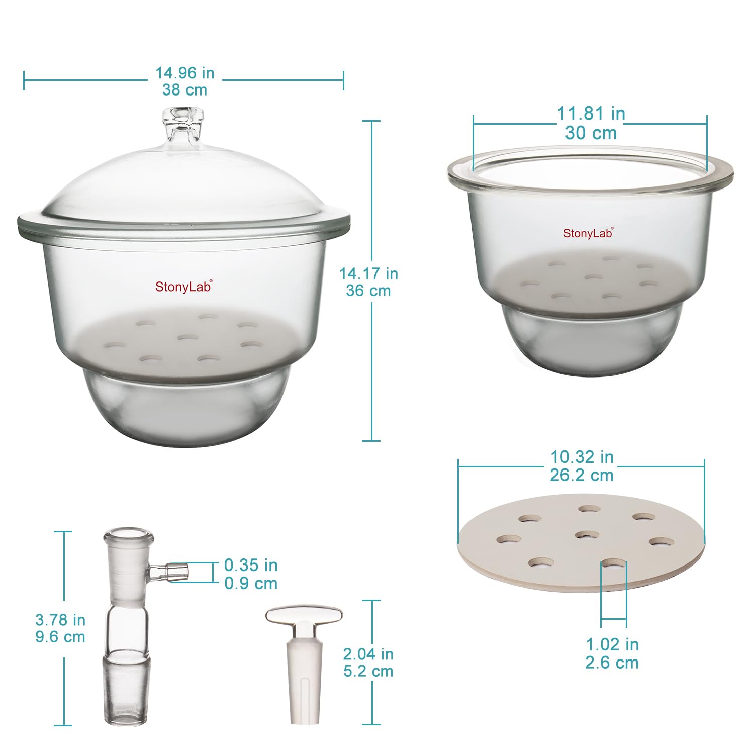 Stonylab 11.8 Inch Glass Vacuum Desiccator with Glass Valve & Porcelain Plate - Ideal for Laboratory, Science Experiments, and Moisture-Sensitive Storage