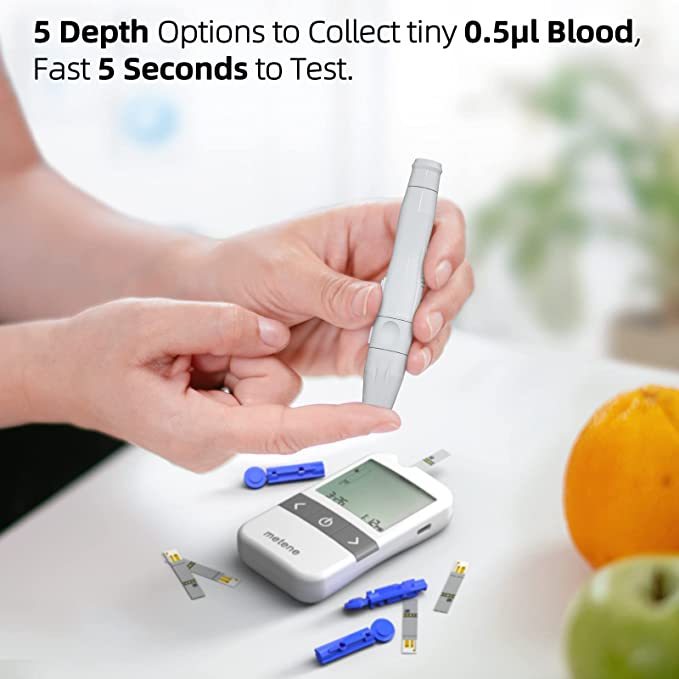 Metene AGM 513S Blood Glucose Monitor Kit with 100 Test Strips & 100 Lancets - Accurate Diabetes Testing for Home Use & Travel