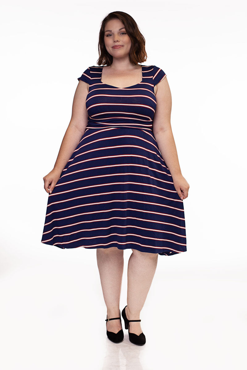Amelia Navy Stripes Dress for Women - XS Size Only | Perfect for Casual Outings, Office Wear & Summer Fashion