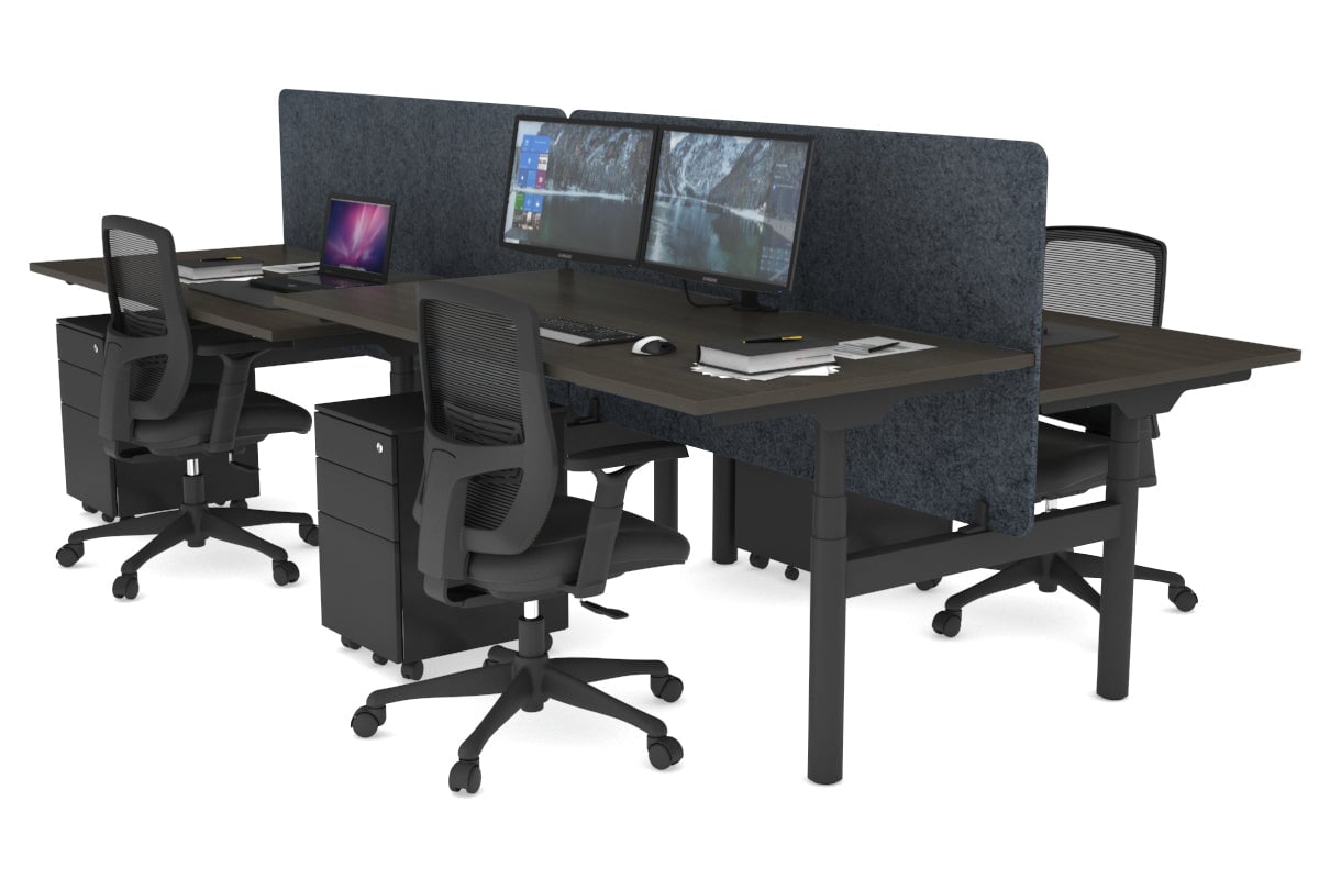 Flexi Premium Height Adjustable 4-Person H Bench Workstation - Black Frame [1400L x 800W with Cable Management] - Ideal for Office, Coworking Spaces & Home Offices