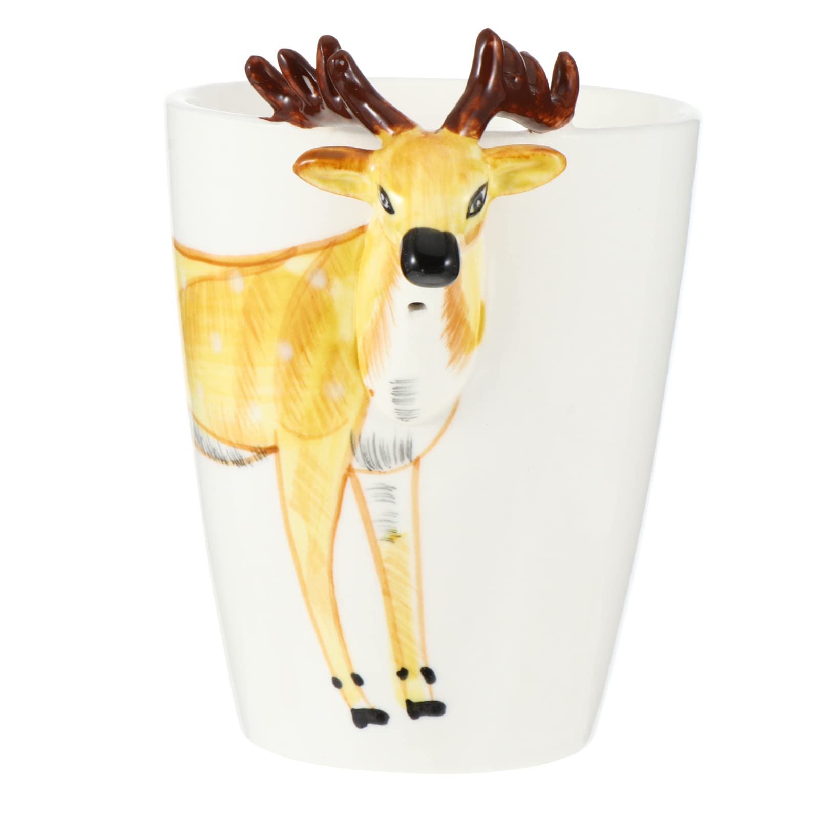 ABOOFAN Handmade 3D Deer Head Ceramic Mug - Unique Espresso & Tea Cup with Animal Handle, Fine Porcelain, Hand-Painted Figurine - Perfect Holiday & Birthday Gift for Coffee Lovers (Great for Home, Office & Gift Giving)