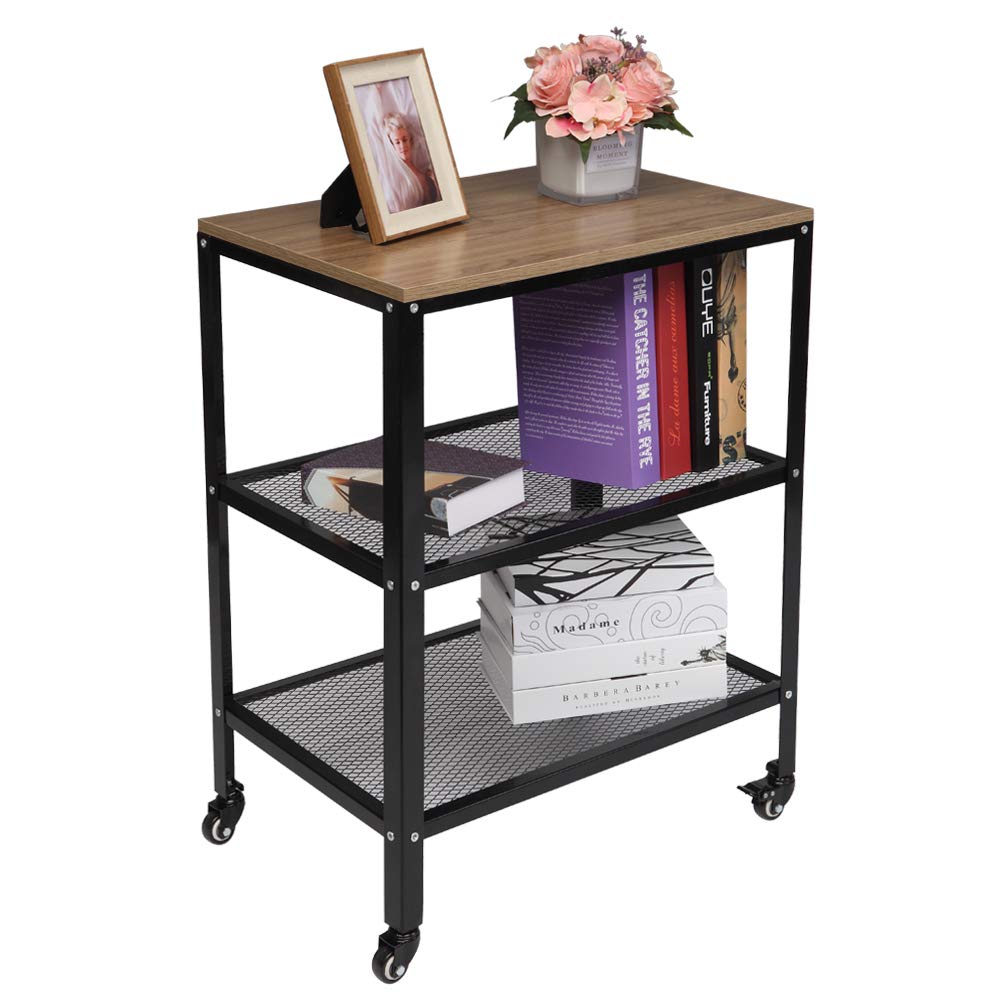 3-Tier Rolling Kitchen Microwave Cart with Metal Frame - Sturdy Utility Storage Cart for Microwave, Baking Supplies & Kitchen Essentials - Perfect for Small Spaces, Living Room, Dorm & Apartment (Grey)