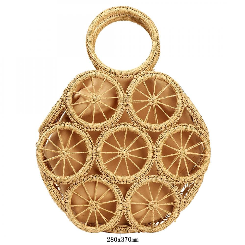 Women's Straw Crossbody Bag - Round Lemon Pattern Summer Beach Tote Handbag for Vacation, Travel & Outdoor Activities