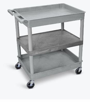 Luxor 3-Tier Large Gray Plastic Storage Cart with Wheels - Perfect for Home Organization, Office Supplies, and Kitchen Storage