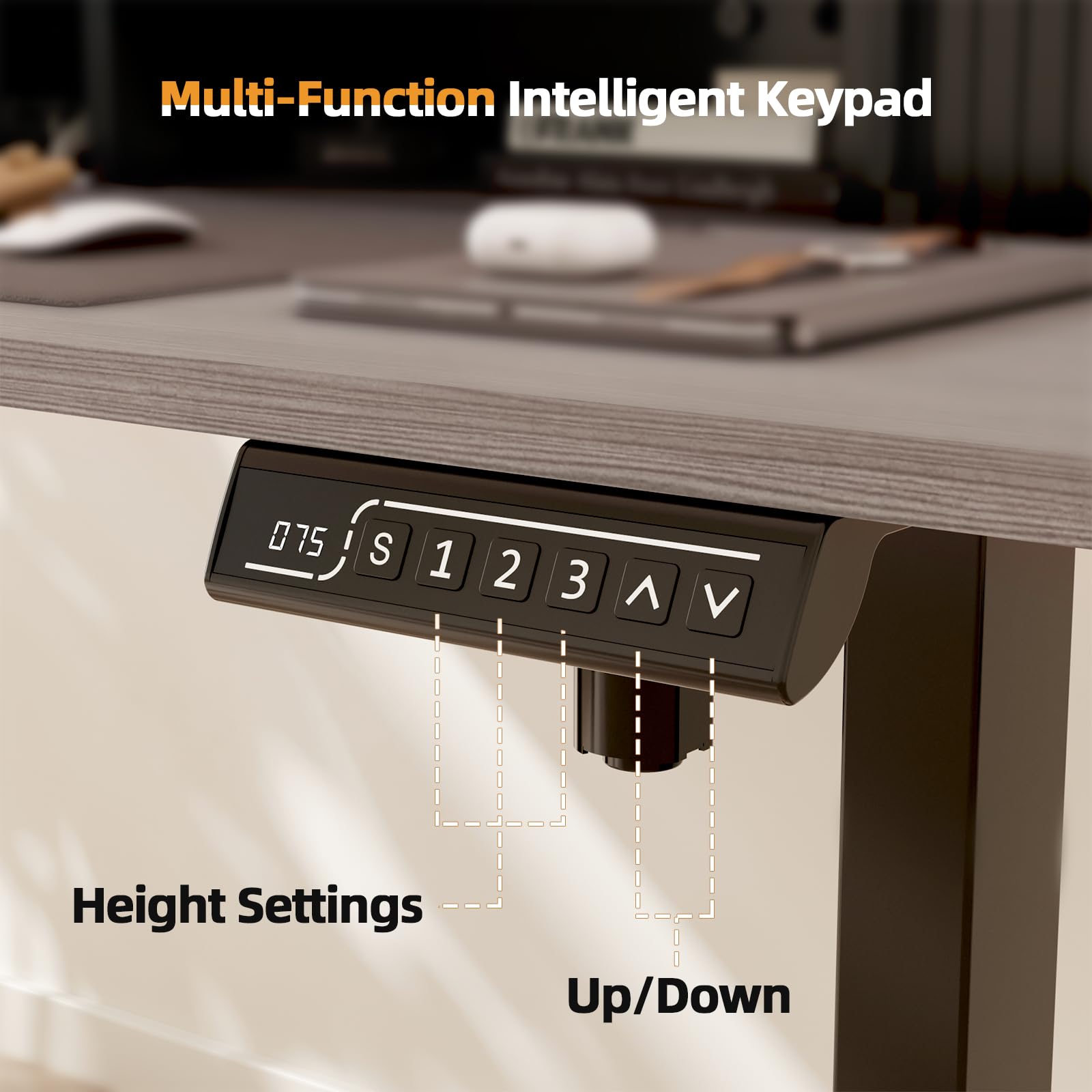 JOY Worker 48 Inch Electric Height Adjustable Standing Desk with Storage Shelves & Built-in Monitor Stand - Sit Stand Desk with 2 Hooks for Home Office (Grey Desktop & Black Frame) - Perfect for Remote Work, Gaming Setup & Ergonomic Workspace