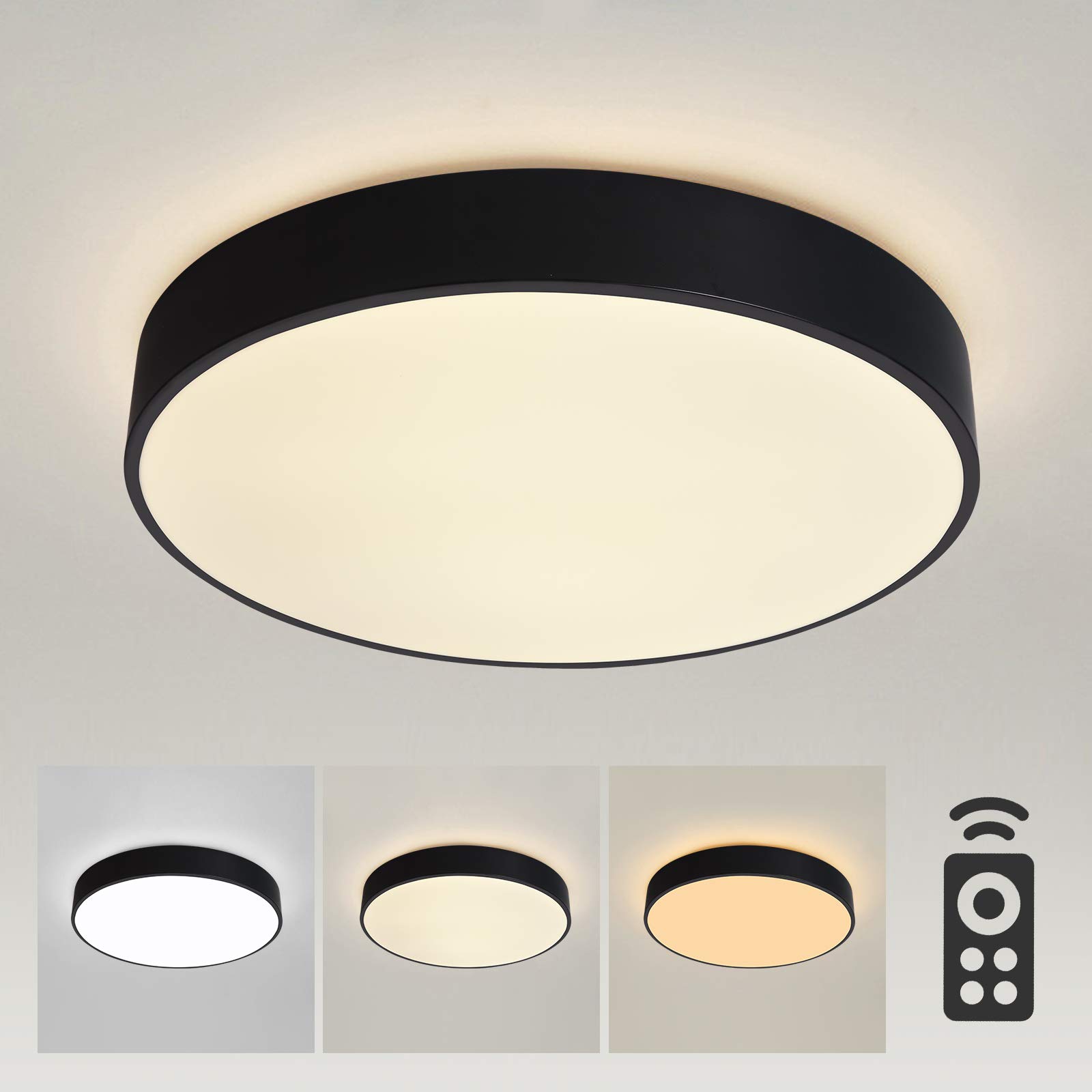 Dimmable LED Ceiling Light - Ultra Thin Flush Mount Light Fixture with Remote Control for Bedroom, Kitchen, Hallway, Laundry & Living Room | Energy Efficient Modern Lighting for Home & Office
