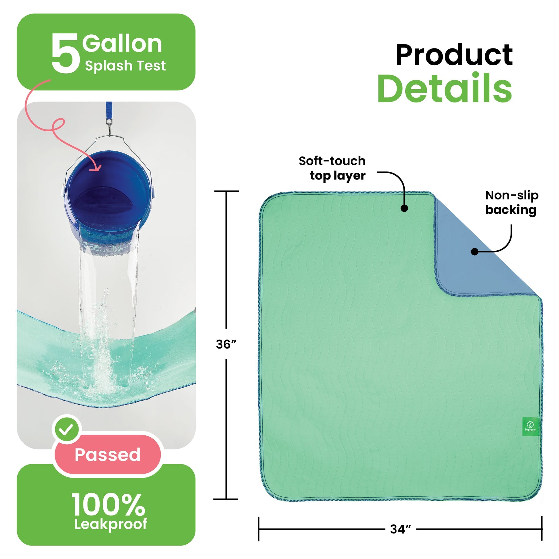 Improvia Washable Underpads for Incontinence - 2 Pack | Waterproof Bed Pads for Adults & Pets | Reusable & Absorbent for Home, Hospital, or Travel Use
