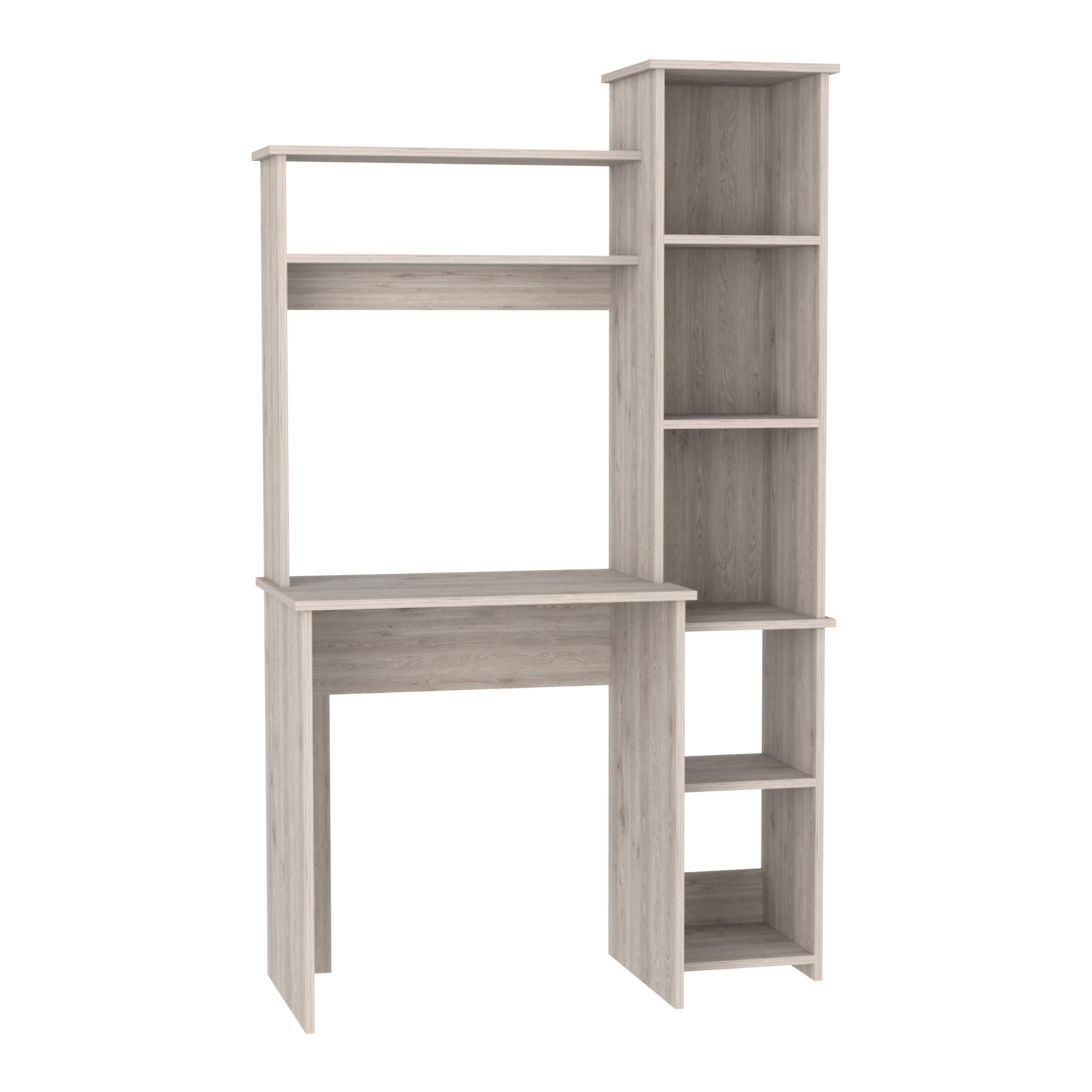Tuhome Versalles Writing Desk with Two Shelves - Light Gray Modern Study Desk for Home Office, Bookshelf & Workspace Organization