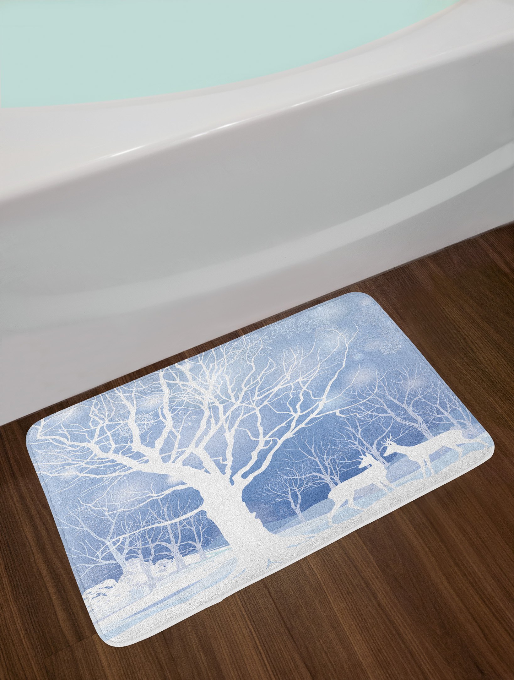 Ambesonne Winter Plush Bath Mat - Non-Slip Abstract Snow Deer Design, 30