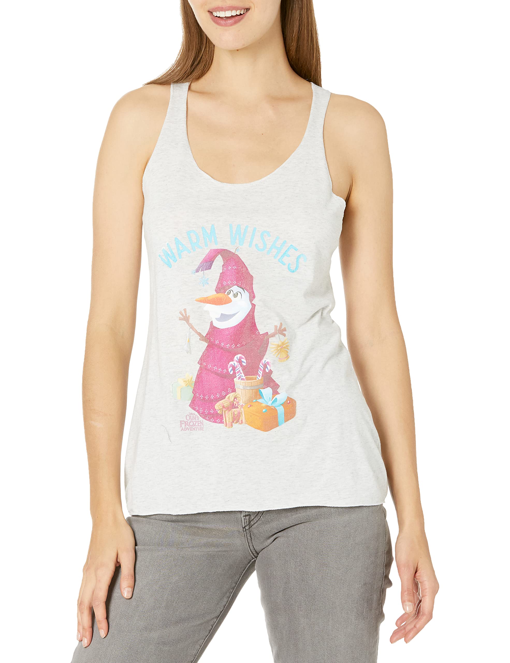 Fifth Sun Women's Frozen Olaf Wishes Tri-Blend Racerback Tank Top - Soft Layering Tee for Disney Fans, Casual Wear & Summer Outfits