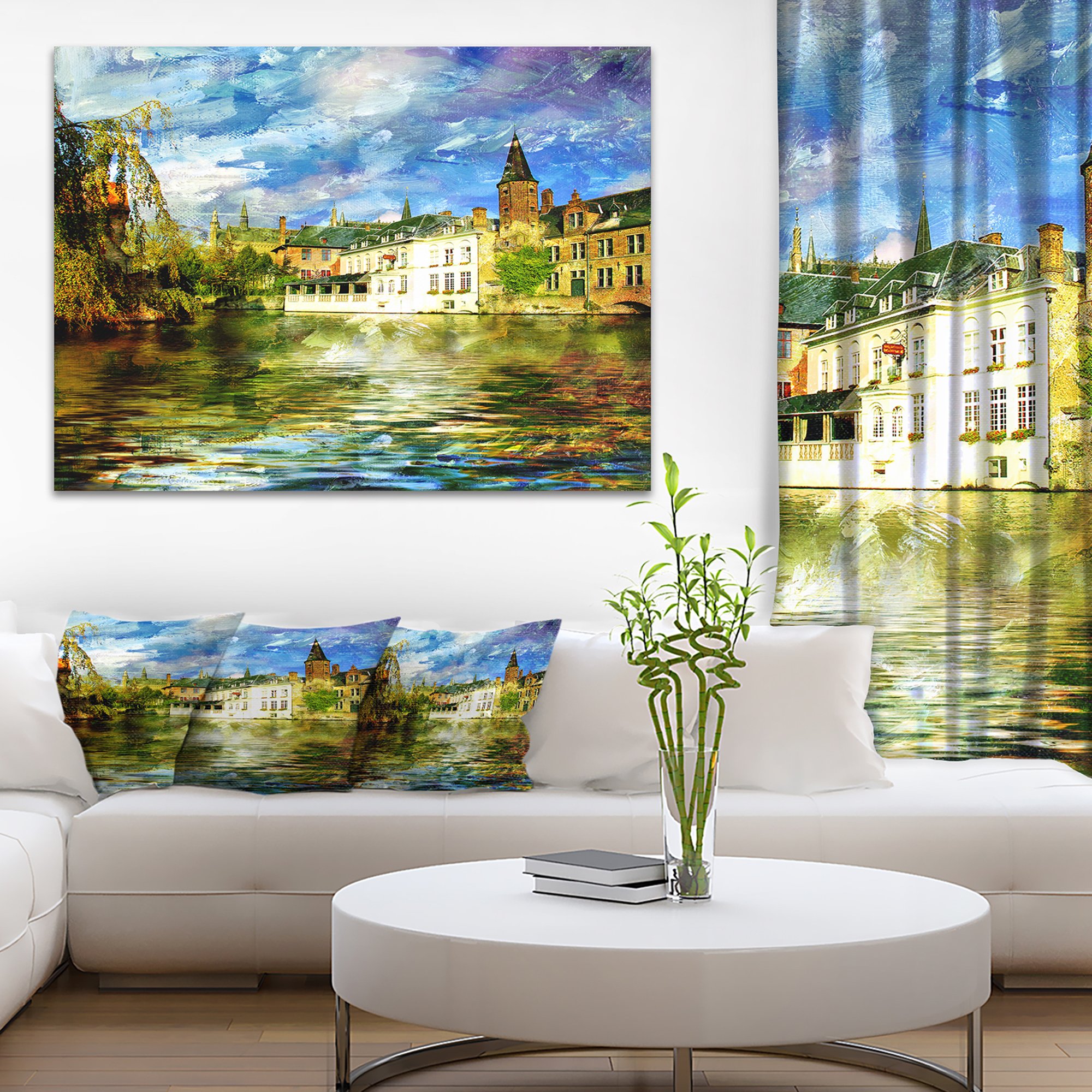 Vintage Belgium Canal Landscape Photography Canvas Print - Wall Art Decor for Living Room, Bedroom & Office