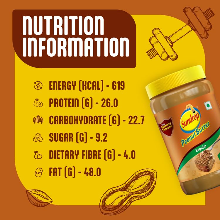 Sundrop Crunchy Peanut Butter 32.6oz (924g) - Natural, No Added Sugar, High Protein Spread for Sandwiches, Smoothies & Healthy Snacks