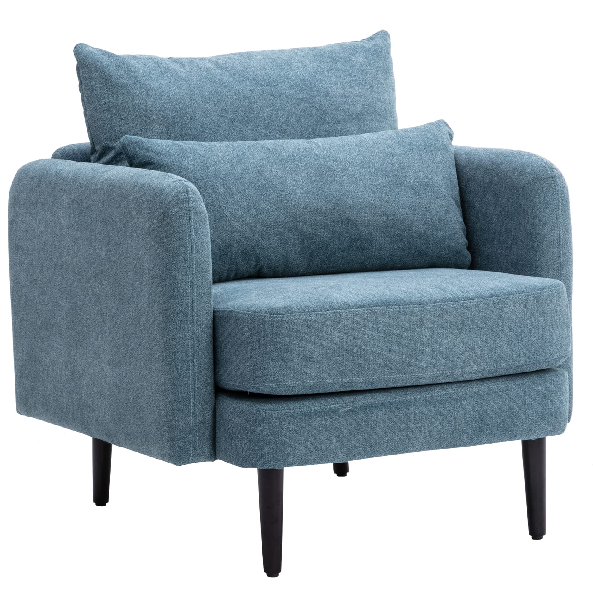 Modern Fabric Accent Arm Chair - High Back Comfy Single Sofa Chair with Solid Wood Legs & Pillow - Navy Blue Living Room, Bedroom, Reading Nook Seating - Perfect for Relaxing, Reading & Home Decor