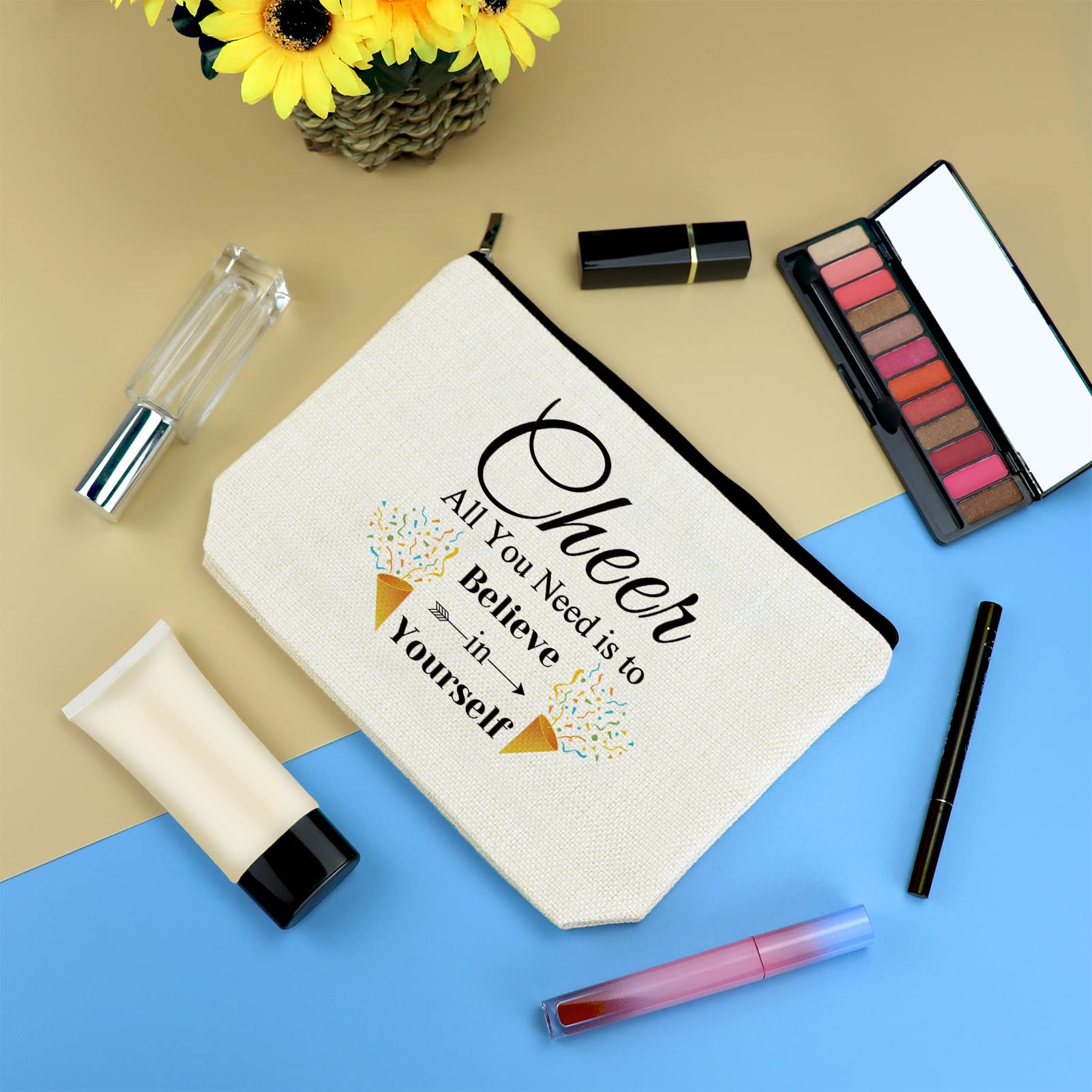**Cheerleading Makeup Bag for Girls - Inspirational Cheerleader Gift Set with Motivational Quote - Perfect for Travel, Birthday, Graduation & Team Gifts - Cosmetic & Toiletry Pouch for Women & Teens**    *(Use Case: Ideal for cheerleaders, dance teams, gym bags, travel essentials, birthday surprises, graduation presents, and motivational gifts for women & teens.)*
