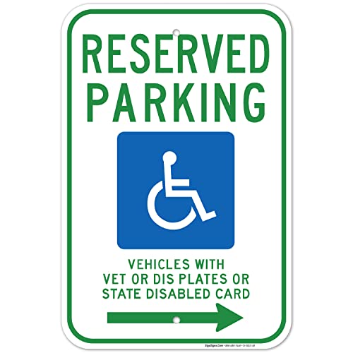 Wisconsin Handicap Parking Sign - Reserved for Vehicles with Vet Plates or State Disabled Card - 12x18 Inch Rust-Free .063 Aluminum - Fade-Resistant ADA Compliant Sign - Made in USA by Sigo Signs - Perfect for Parking Lots, Hospitals & Public Spaces