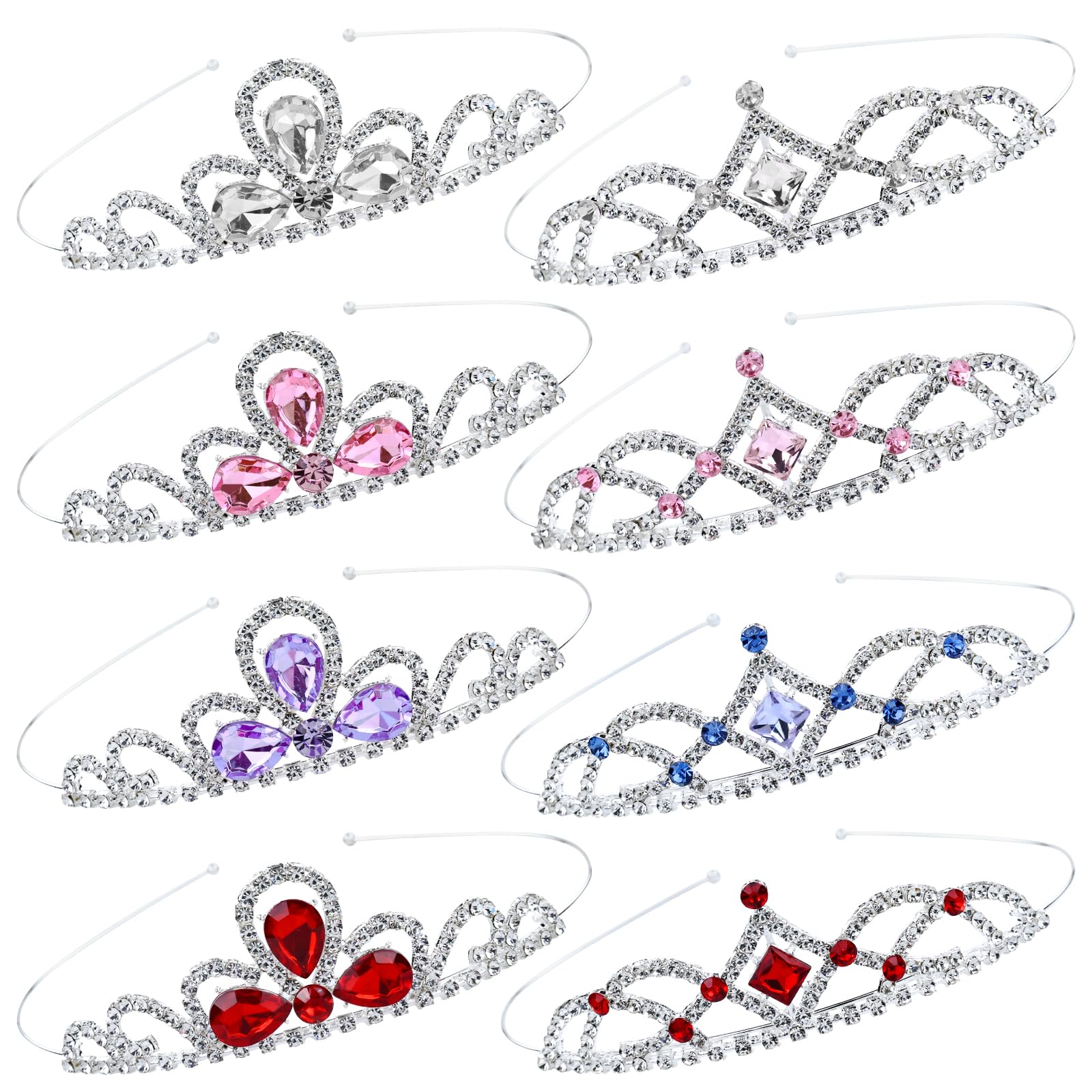 8-Piece Princess Tiara Crown Set - Silver Metal Rhinestone Headbands for Weddings, Birthdays, Prom | Hair Accessories for Kids, Teens, Women | Perfect for Parties, Pageants & Special Occasions