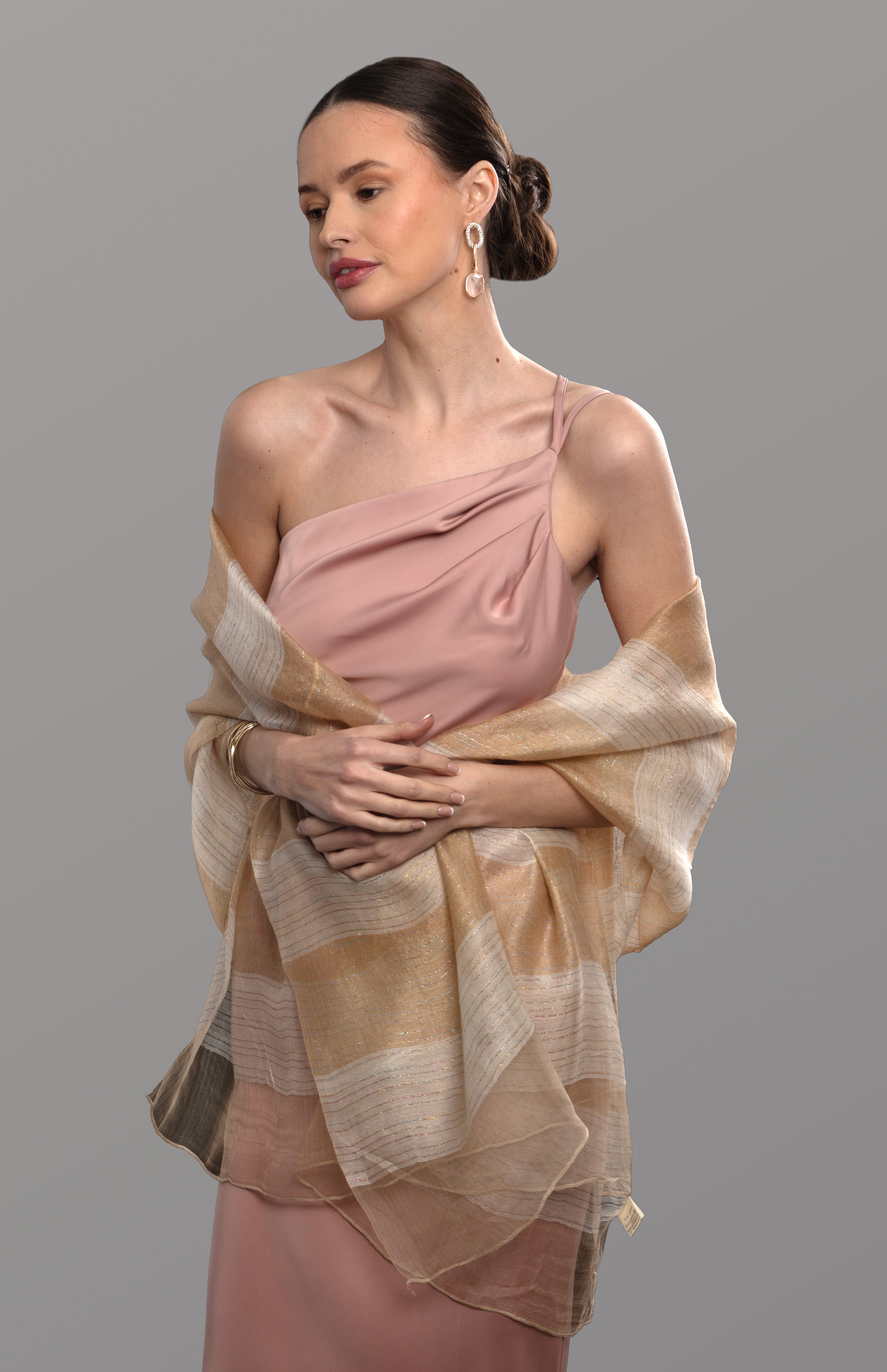 Luxury Silk Wool Blend Striped Scarf - Soft Shimmering Winter Fashion Accessory for Women - Perfect for Office, Travel & Special Occasions