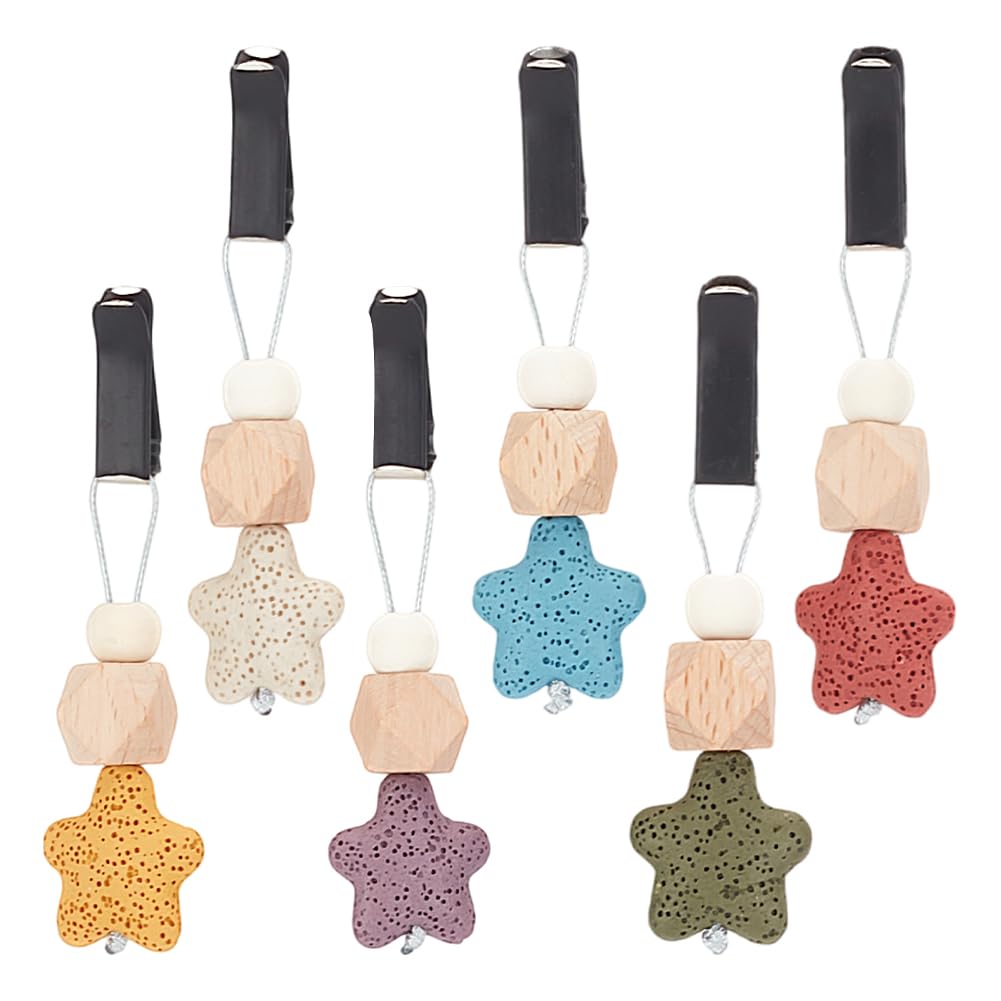 6-Piece Star Wood Car Diffuser Set with Lava Rock & Felt - Essential Oil Vent Clip Air Freshener for Cars - Boho Style Car Accessories & Interior Decor for Women - Perfect for Daily Commute, Road Trips & Office Travel