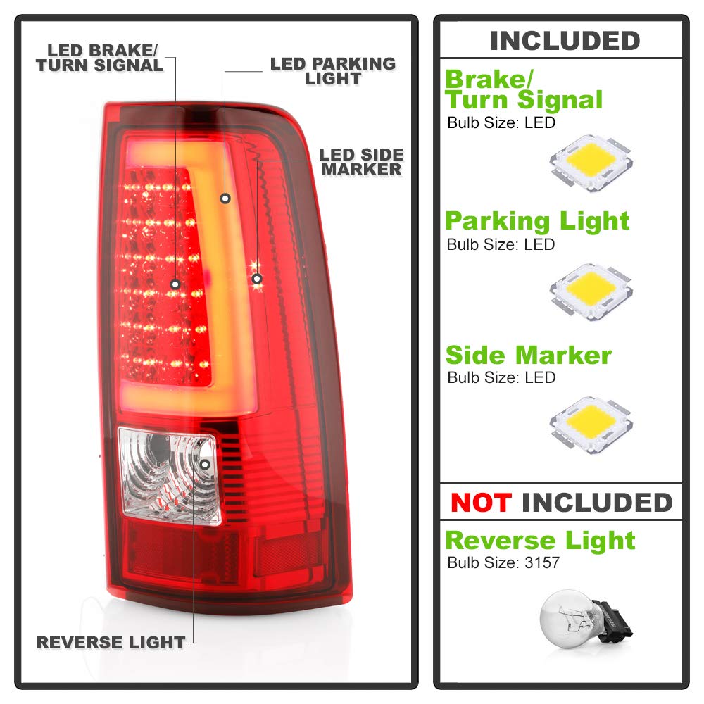 ACANII Red LED Tube Tail Lights Brake Lamps Assembly for 2003-2006 Chevy Silverado 1500 2500 3500 - Driver & Passenger Side - Durable & Bright Replacement for Night Driving & Enhanced Safety