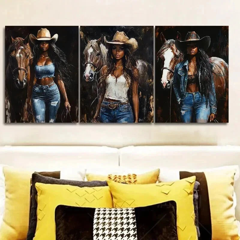 3-Piece Canvas Wall Art Set - Beautiful Girl in Jeans Framed Print 50x70cm | High Quality Australian Made | Ready to Hang | Perfect for Living Room, Bedroom & Office Decor