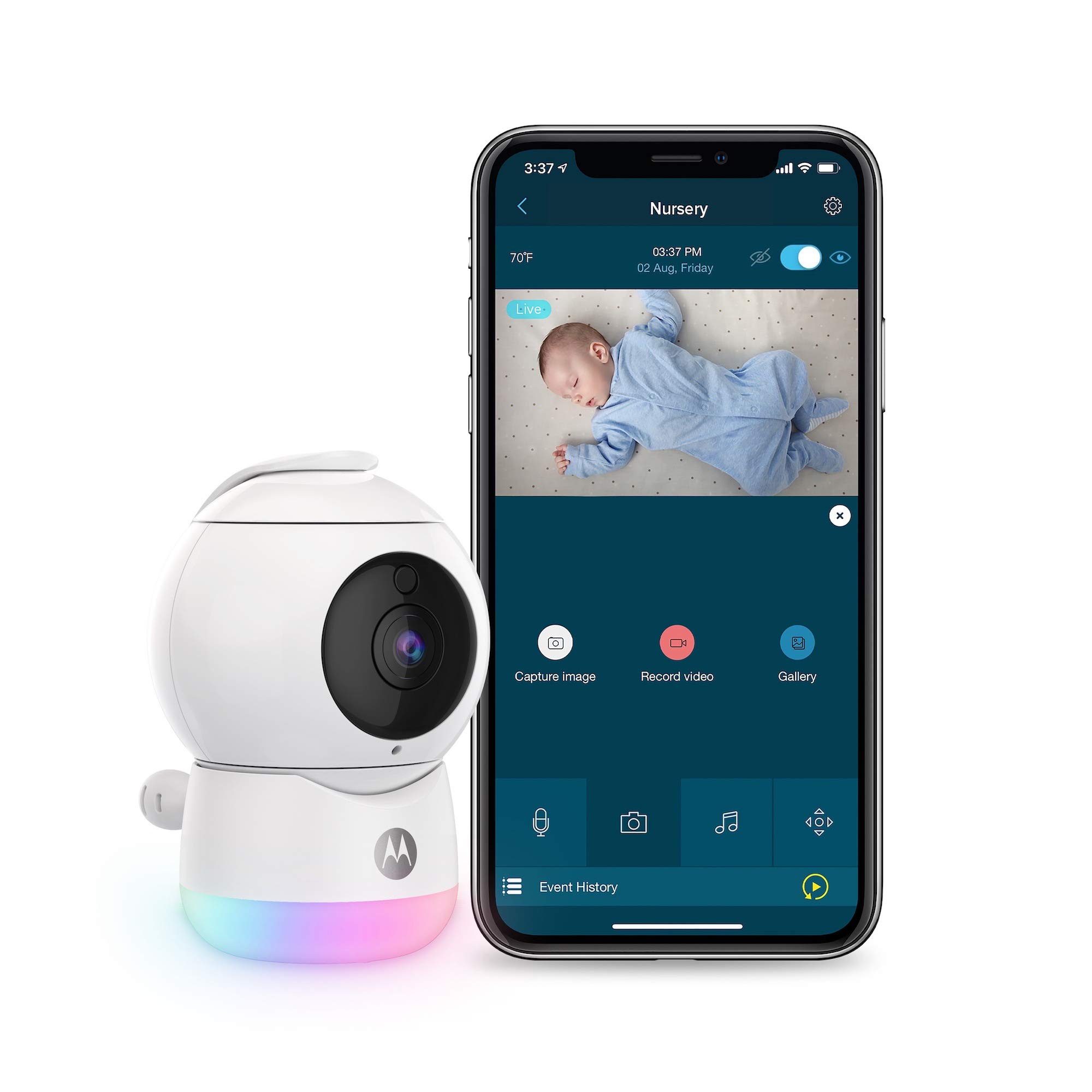 Motorola Peekaboo WiFi 1080p HD Baby Monitor with Night Vision - 2-Way Audio, 360° Pan-Tilt-Zoom, Multi-Color Night Light & Soothing Lullabies | Perfect for Nursery, Bedroom & Travel Baby Monitoring