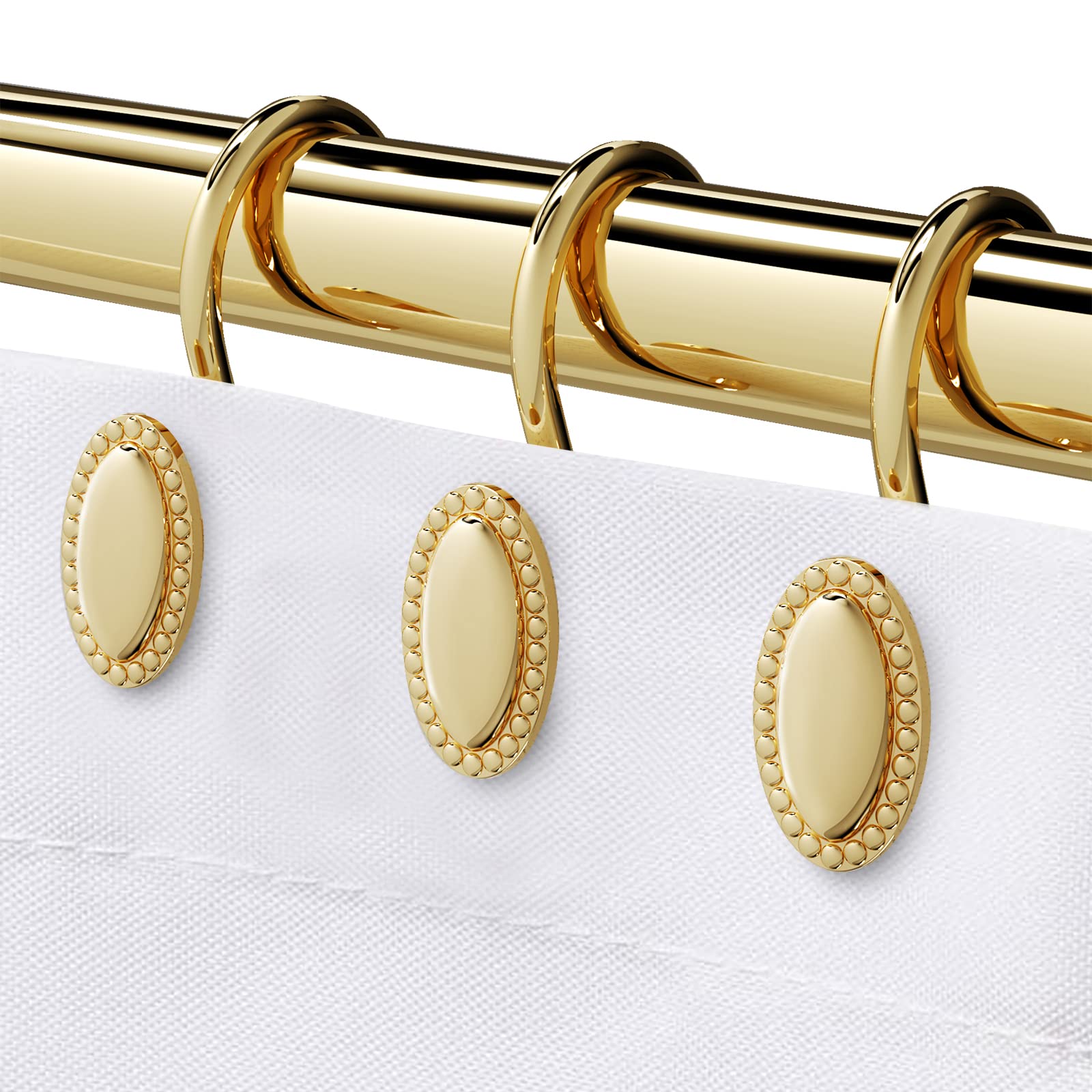 12-Pack Gold Shower Curtain Hooks - Rust-Resistant Heavy Duty Acrylic Rings for Bathroom Decor | Perfect for Luxury Bathrooms, Spa Retreats & Modern Home Upgrades